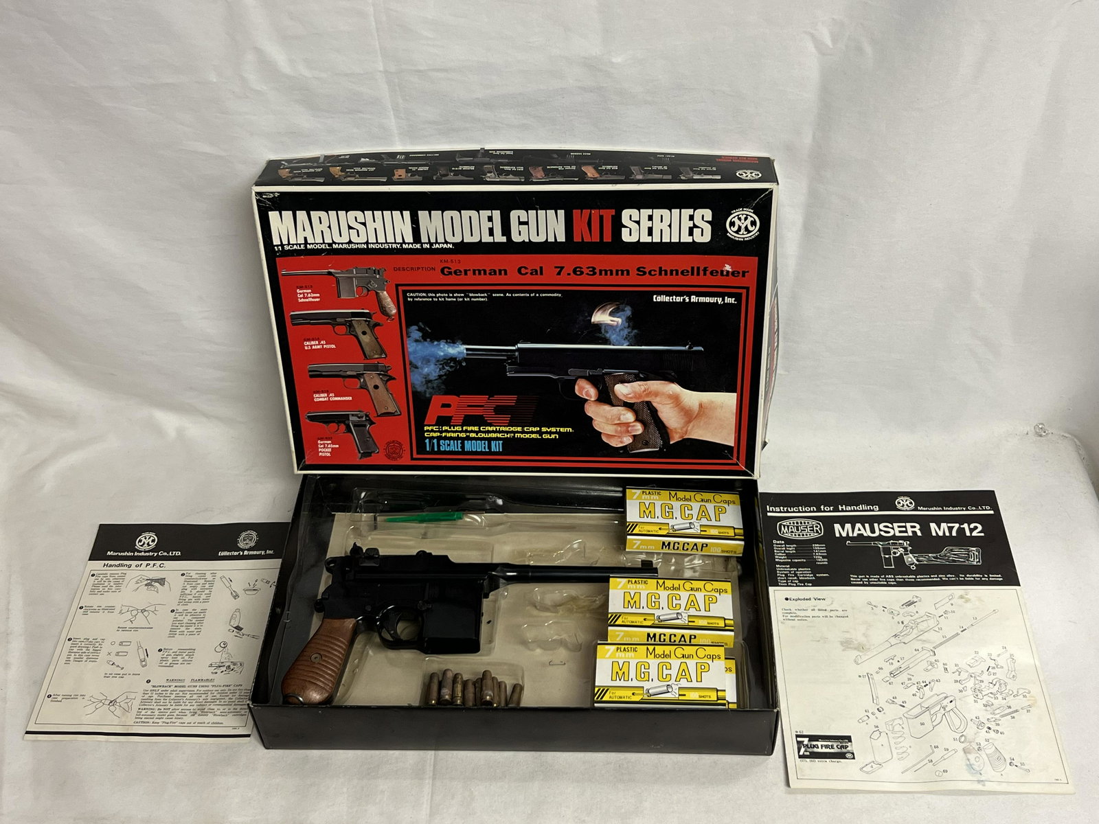 Marushin Model Gun Kit German 7.63 Schnellfeuer- 7.63 Cal. Schnellfeuer Prop/ Model/ Dummy Cap Gun: Marushin Model Gun Kit German 7.63 Schnellfeuer- 7.63 Cal. Schnellfeuer Prop/ Model/ Dummy Cap Gun Model KM-513 w/ Blow Back Action System - (NON FIRING, NO Shoulder Stock or Magazine)