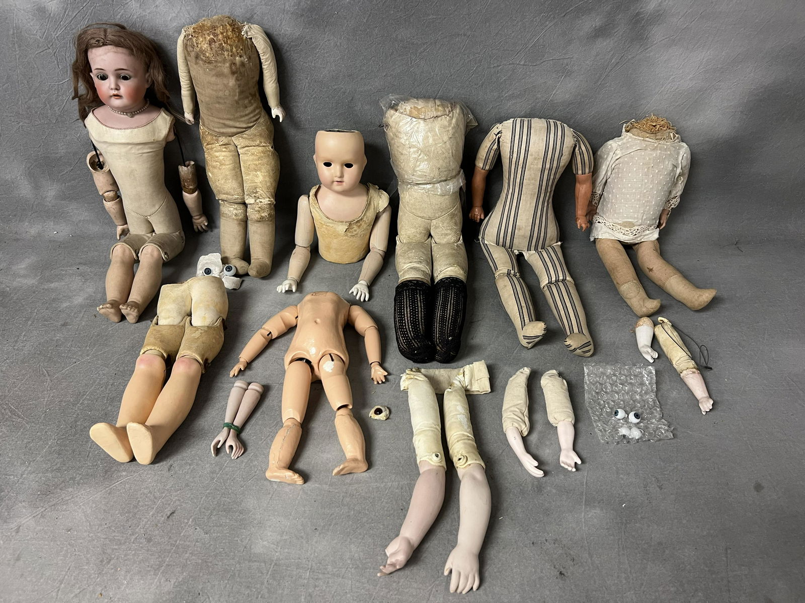 Asst Atq/Vtg Doll Parts, Bisque + More - Composite Body, Leather, Heads,Eyes + More: Asst Atq/Vtg Doll Parts, Bisque + More - Composite Body, Leather, Heads,Eyes + More
