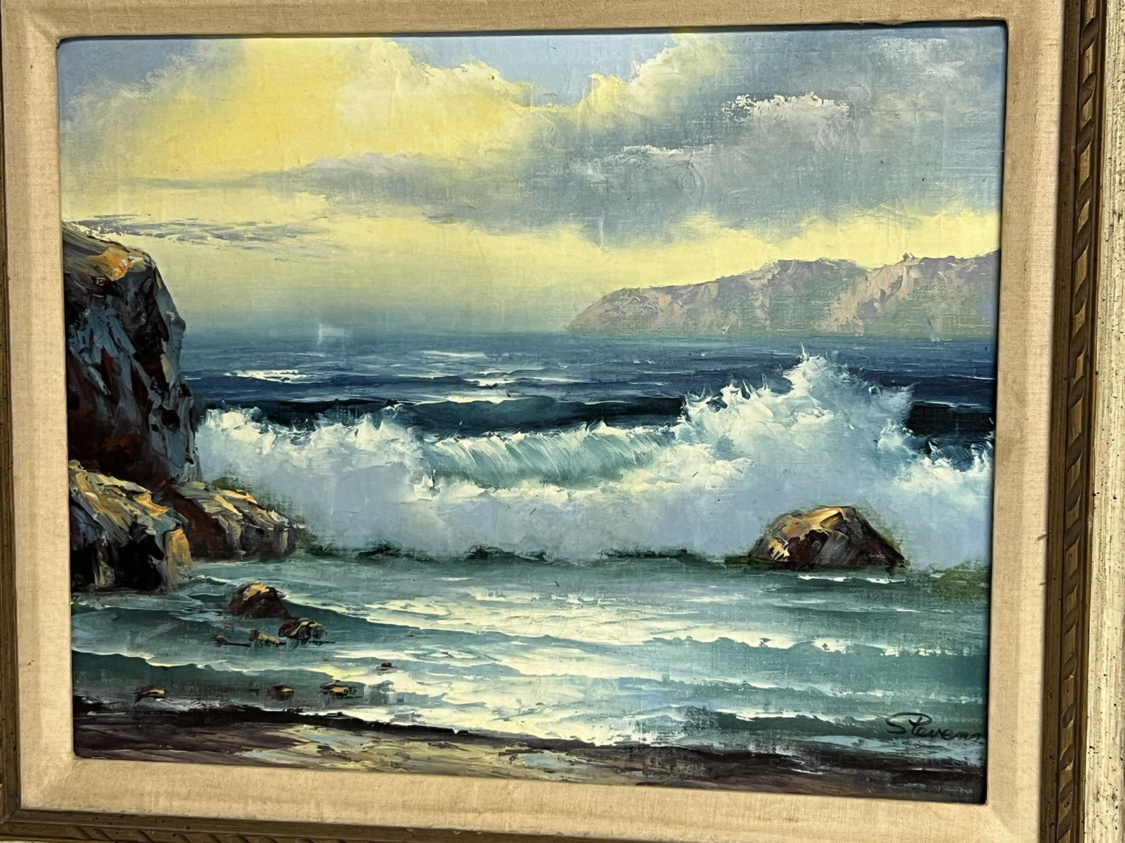 Signed 'Stevens' Oil of Ocean on Canvas - Framed 27'' x 23, Sight 20'' x 16'' (1 of 4)