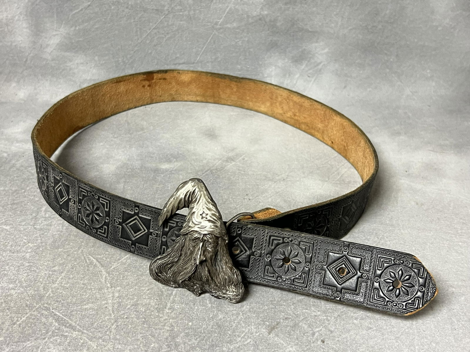 1979 Bergamot Brass Wizard Buckle - 42'' Tooled Leather Belt w/ Wizard Buckle (1 of 6)