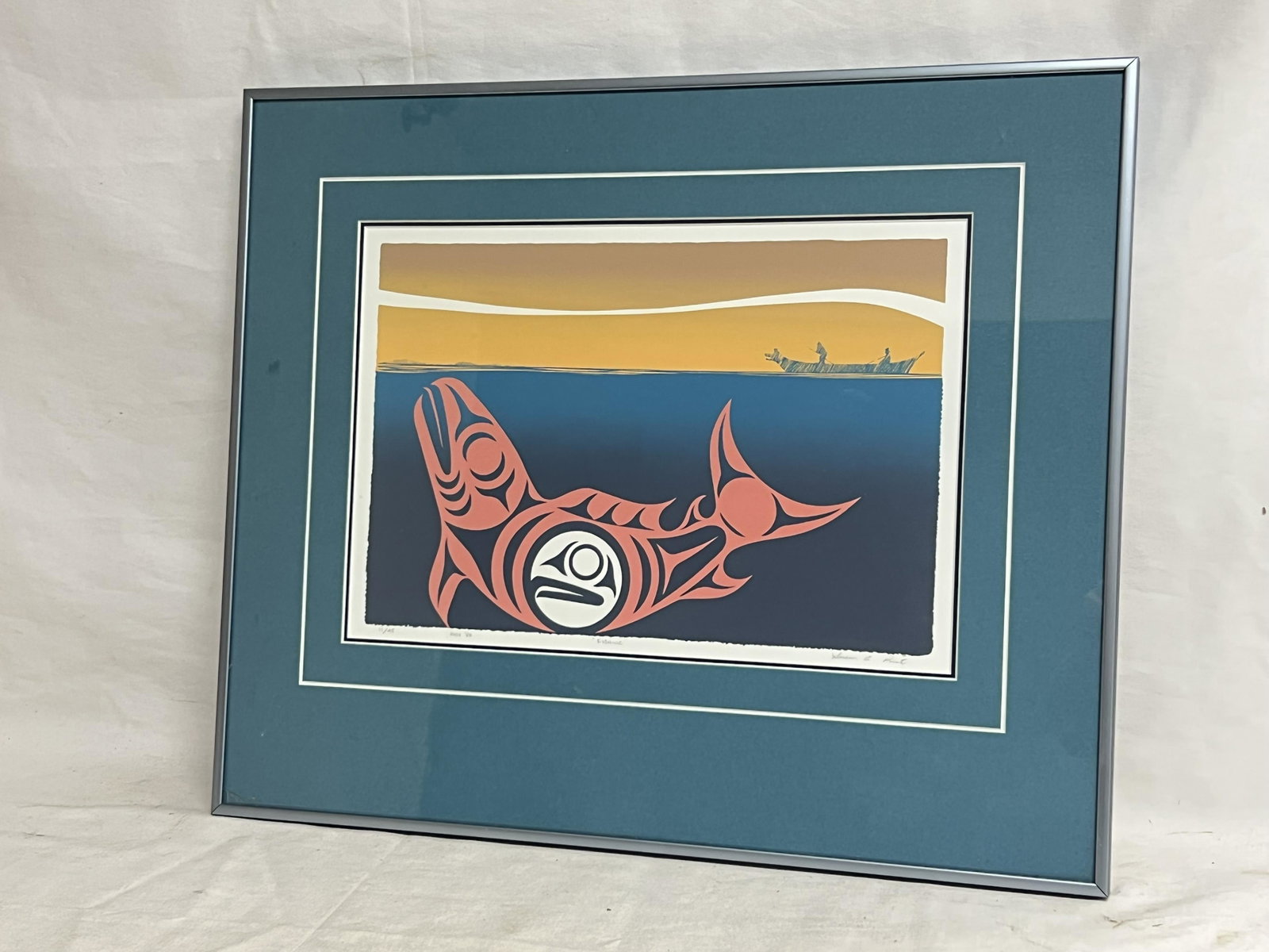 Susan A.Salish Signed Point Coast ''Fishing'' - Pencil Signed #d #11/45 , Framed & Matted 20'' x: Susan A.Salish Signed Point Coast ''Fishing'' - Pencil Signed #d #11/45 , Framed & Matted 20'' x 17''