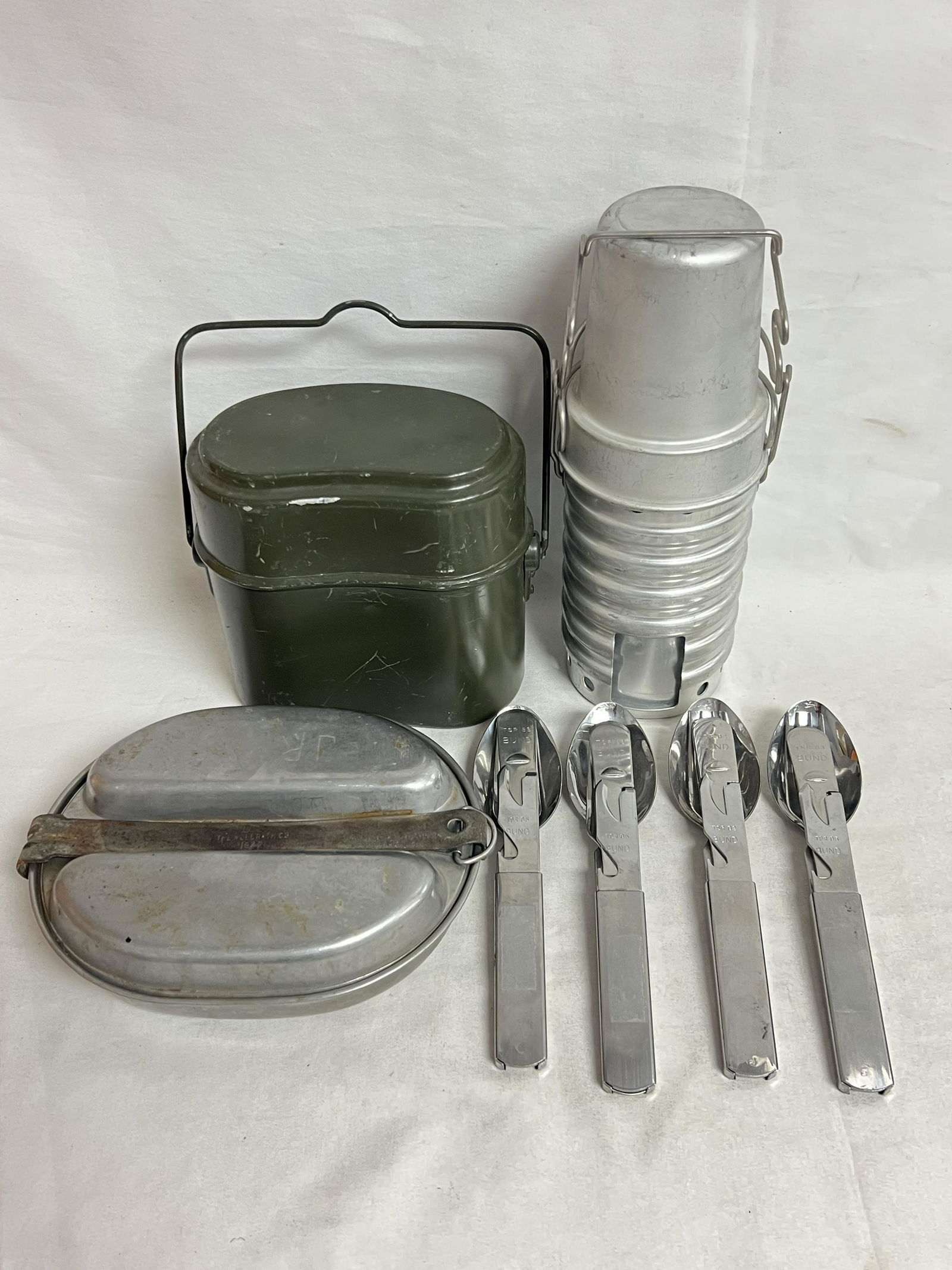 Vtg Military Mess Kit Items,Swiss Army Stove,More - Swiss Army Volcano Aluminum Stove, MM-78 3pc (1 of 11)