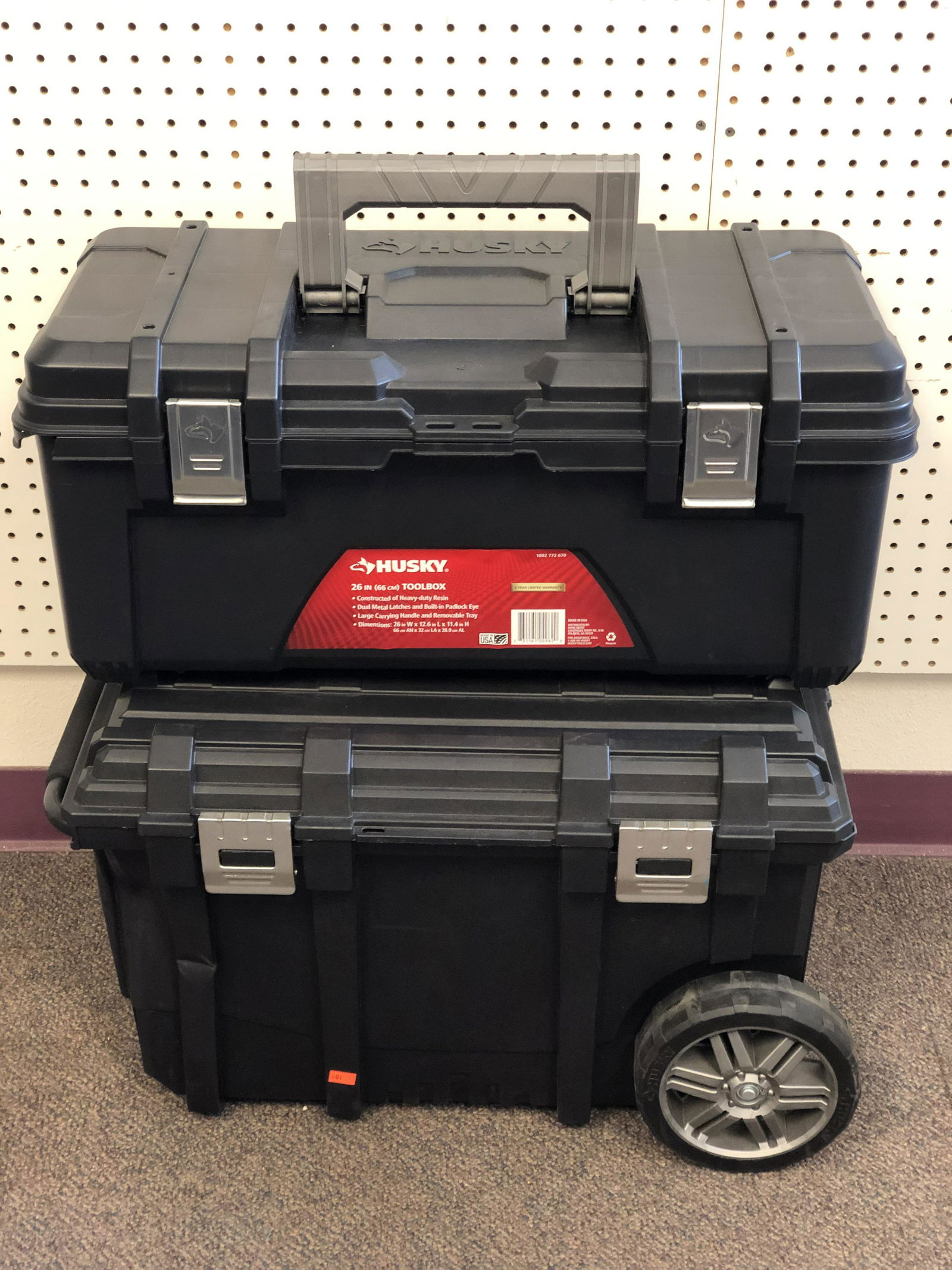 (2)Husky Tool Boxes - 1 is Rolling - (1)15Gal. Connect Jobsite Cart + 26'' Toolbox - Both w/ Tags  - (1 of 5)