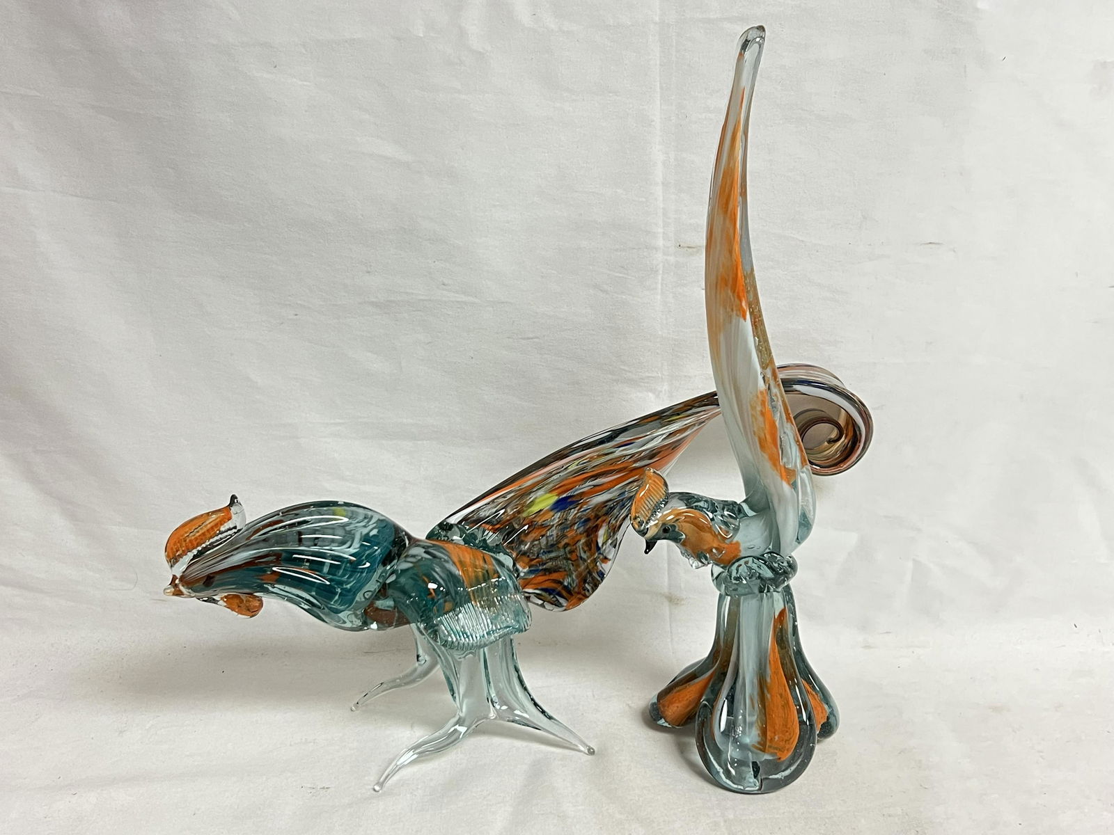 (2)Vtg Murano Art Glass Roosters - 16'' x 8 + 16'' Tall (1 of 7)