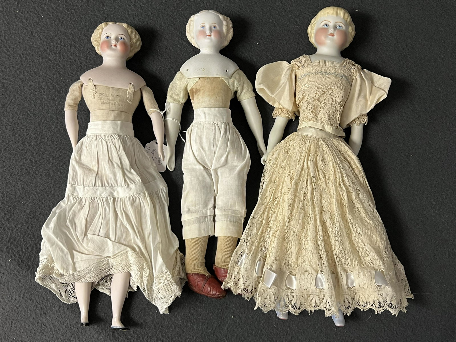 (3)Antique/ Vintage Parian Dolls - (2)w/ Porcelain Feet 15'' Tall, (1)Leather Feet 14'' Tall (1 of 10)