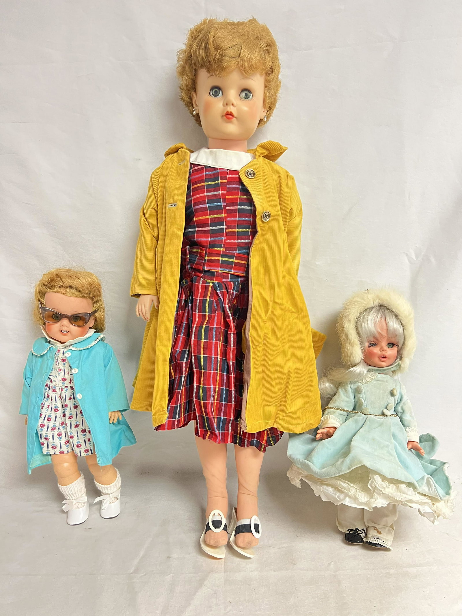 (3)Vtg Dolls - Fugga + (2)A.E. Rubber Dolls - 29'' A.E. #251 Doll w/ Jacket Dress & Shoes, A.E. w/: (3)Vtg Dolls - Fugga + (2)A.E. Rubber Dolls - 29'' A.E. #251 Doll w/ Jacket Dress & Shoes, A.E. w/ Moving Teeth, Fugga w/ Cape - All Have Sleeping Eyes