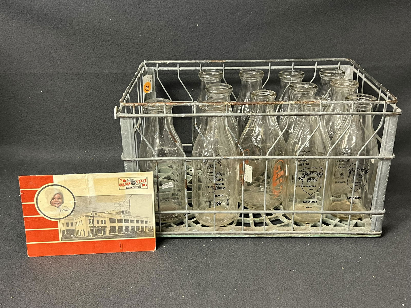 Vtg Santa Cruz Milk Bottles, Metal Crate - (11)Santa Cruz Valley View Dairy Bottles + (1)Mission (1 of 5)