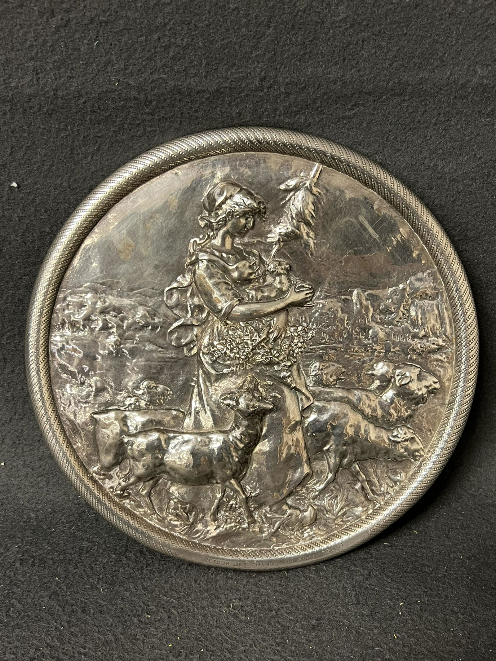 Marcel Debut Silver Bronze Relief Plaque - ''Retour Des Champ - Marcel Debut'' Etched on Rim 9'' (1 of 3)