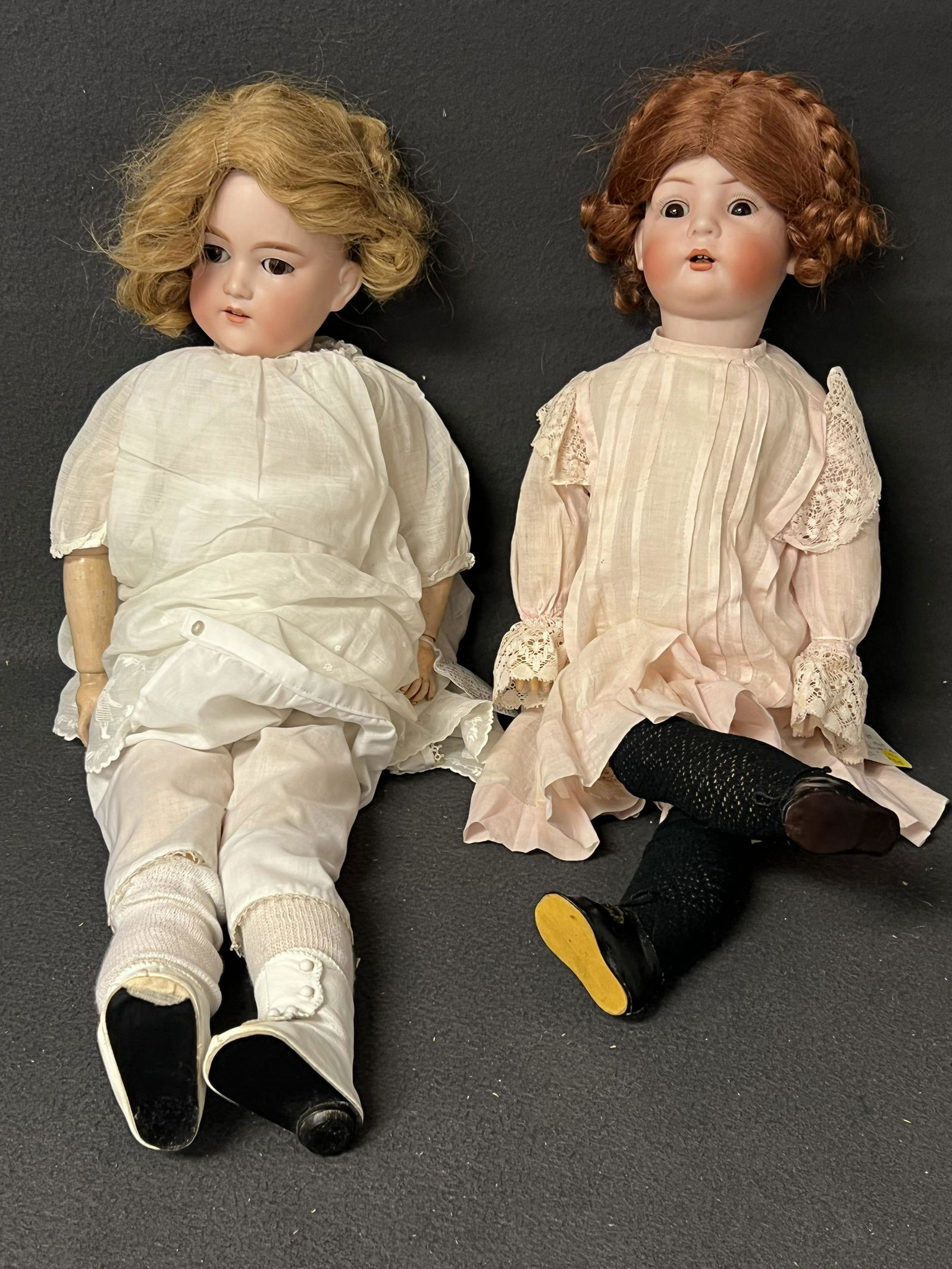 2 Atq Dolls Bruno Schmidt + George Borgfeldt - Bisque Antique Dolls 24'' Tall w/ Jointed Composite: 2 Atq Dolls Bruno Schmidt + George Borgfeldt - Bisque Antique Dolls 24'' Tall w/ Jointed Composite Bodies