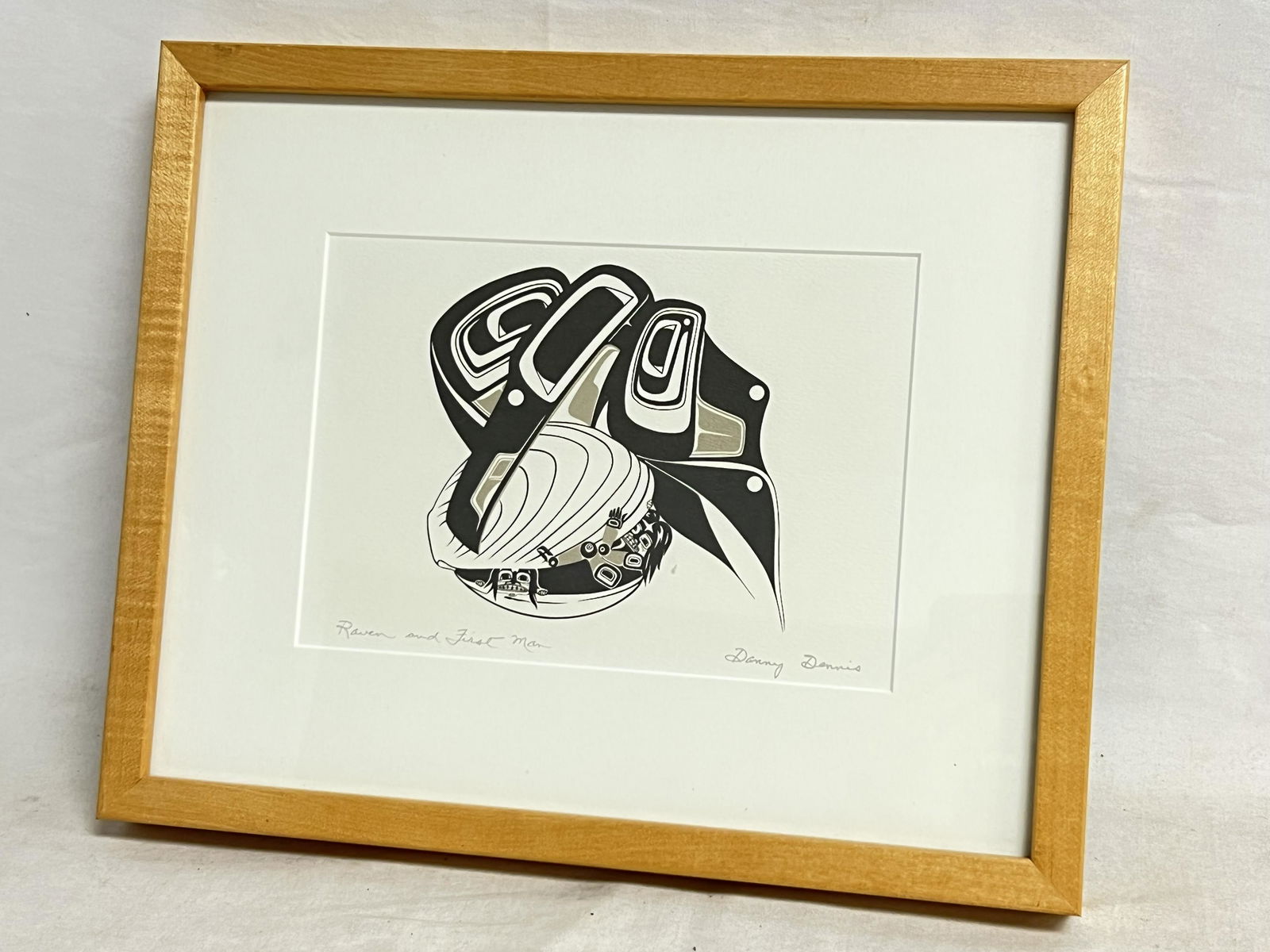 Signed Danny Dennis Native American Serigraph - Titled 'Raven & First Man' Framed 13'' x 10.5'' (1 of 5)