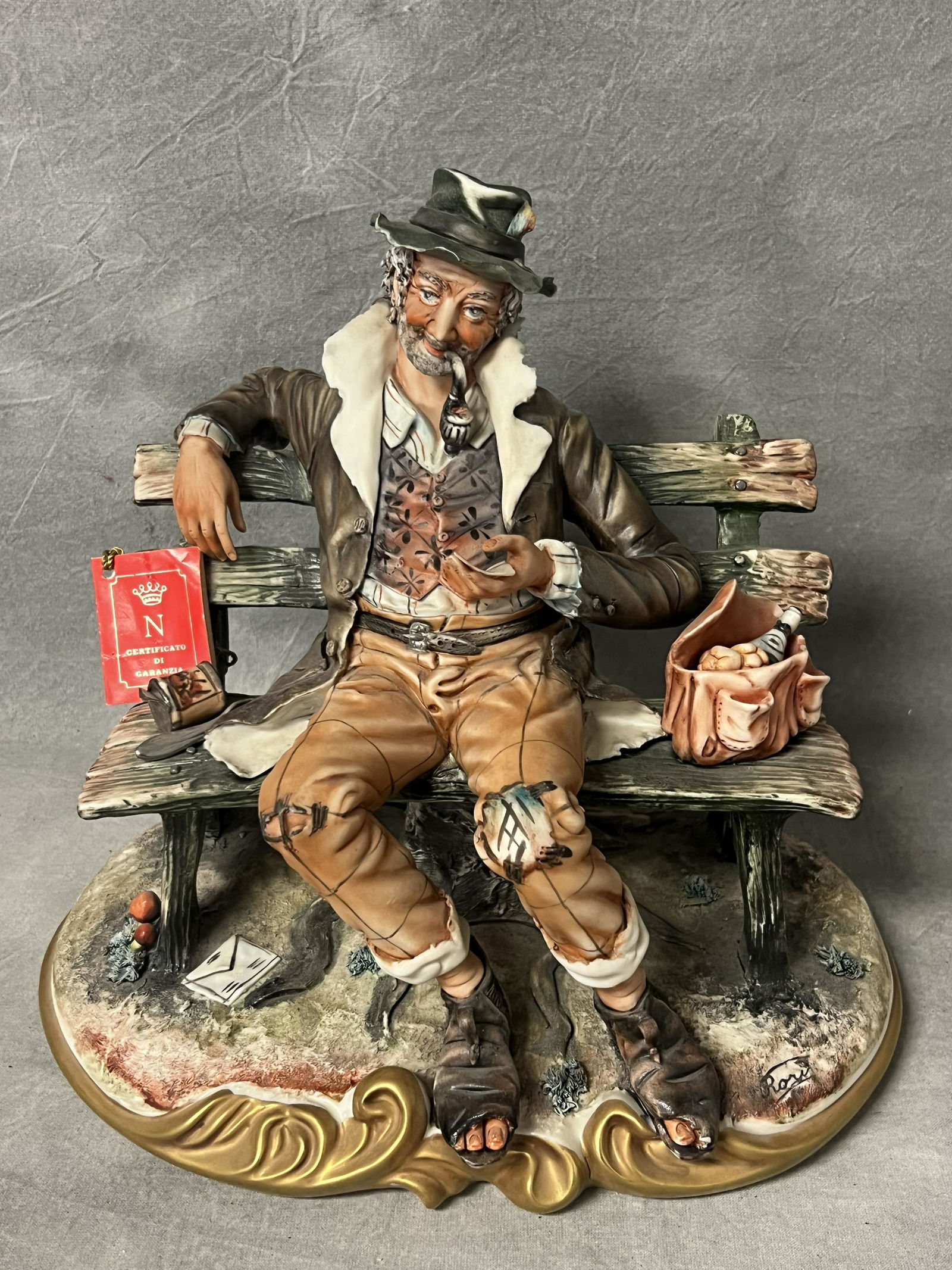 Capodimonte Signed Hobo Figure - Base 10'' x 7'', 9'' Tall (1 of 7)