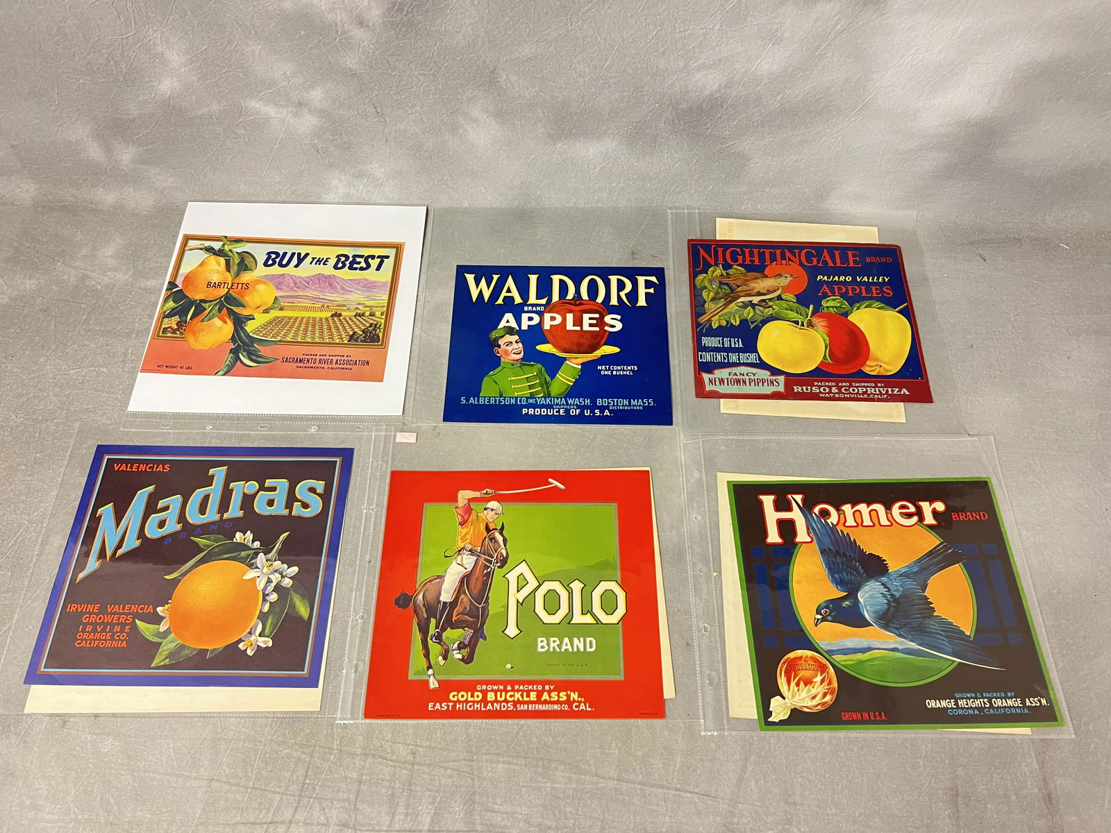 (12)Vtg Fruit Crate Litho Labels - Madras, Valencias, Rocky Hill, Homer, Far West & More - 12'' x (1 of 7)