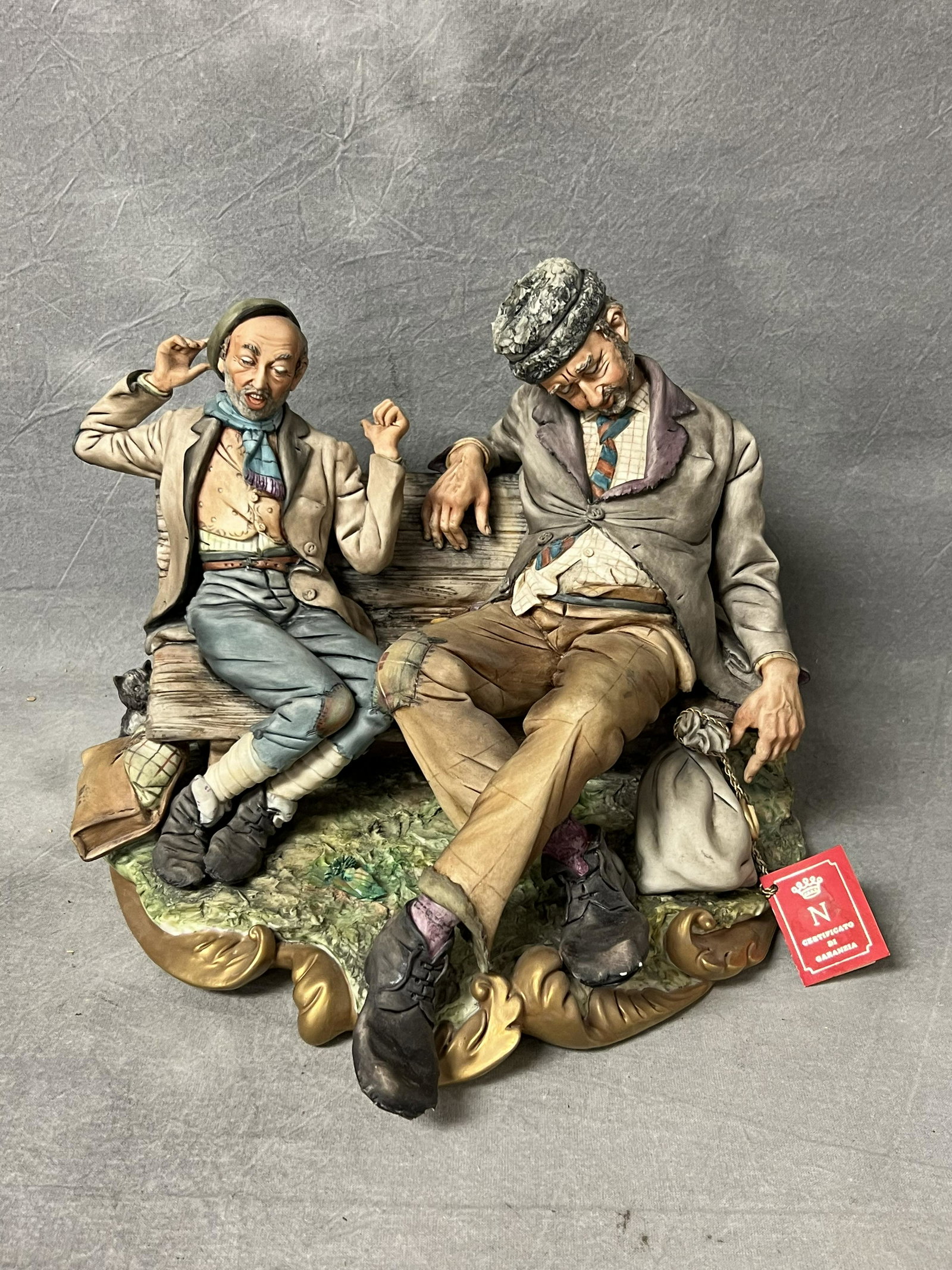 Capodimonte Signed&Hallmarked 'Hobo Friends' - 10.5'' x 10'' x 8.5'': Capodimonte Signed&Hallmarked 'Hobo Friends' - 10.5'' x 10'' x 8.5''
