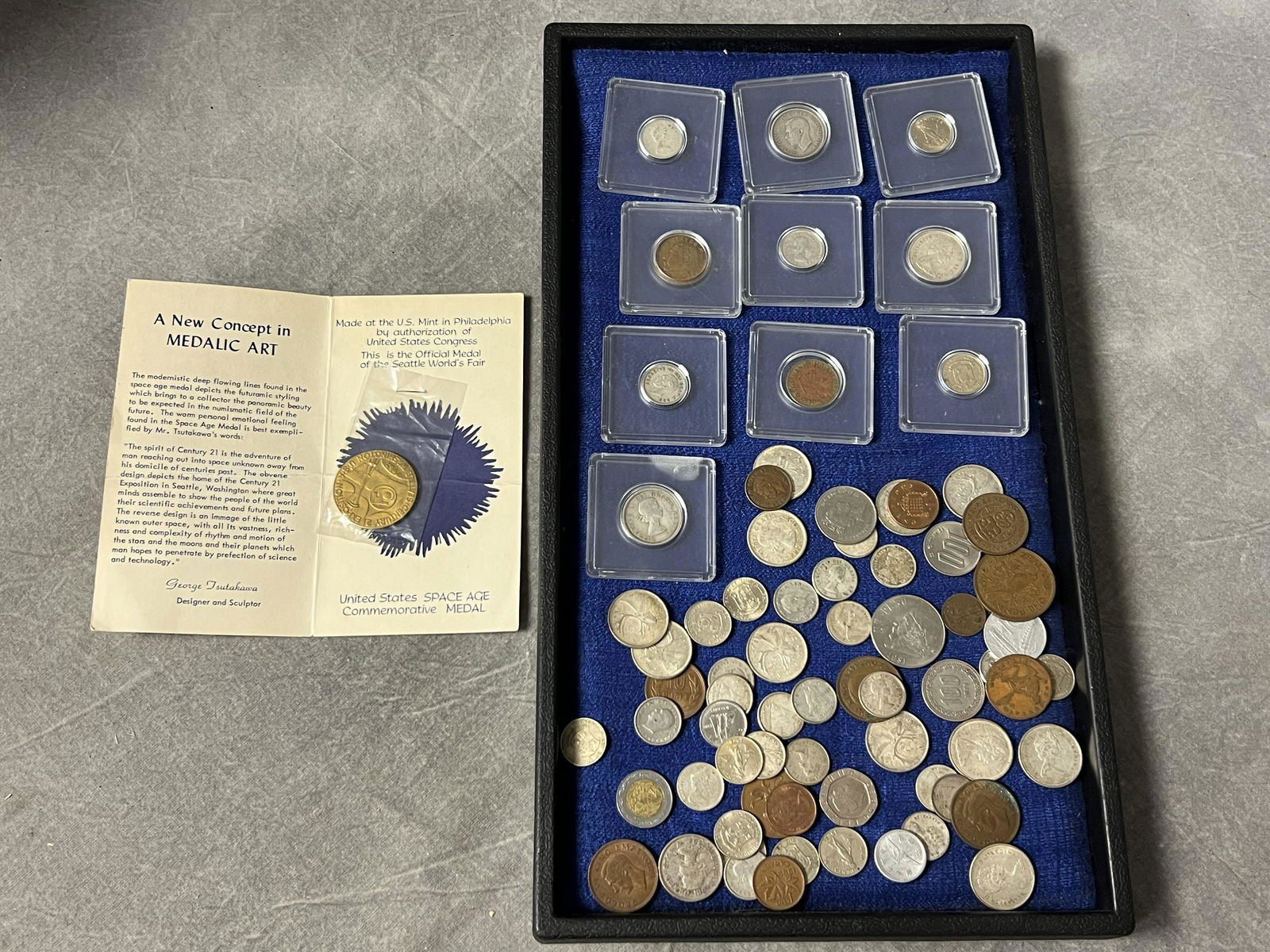 Asst World Coins & Space Age Medal - Peso, Canadian + More, Various Years: Asst World Coins & Space Age Medal - Peso, Canadian + More, Various Years