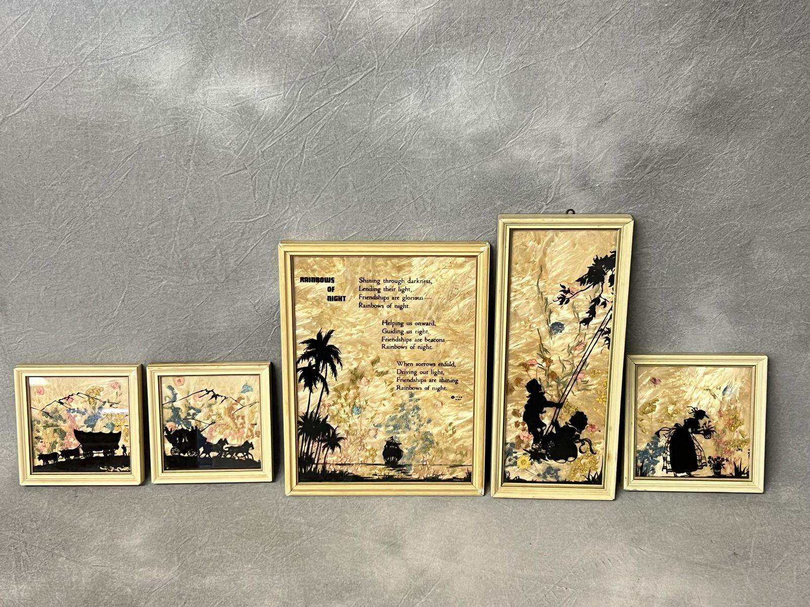 (5)1930s Fisher Picture Silhouettes - Made w/ California Wild Flowers - Asst Sizes (2)4'' x 4'' , (1 of 4)