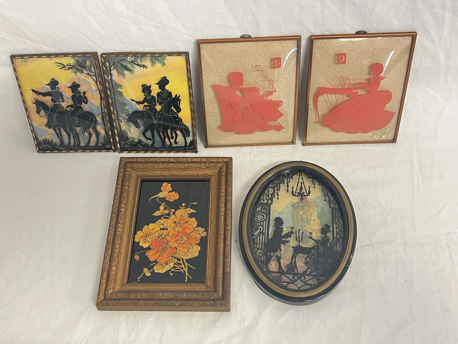 (6)Vtg Silhouettes Cowboys, Victorian - Asst Sizes (2)Cowboy & Girl 3.5'' x 4.5'' , (2)Reverse (1 of 4)