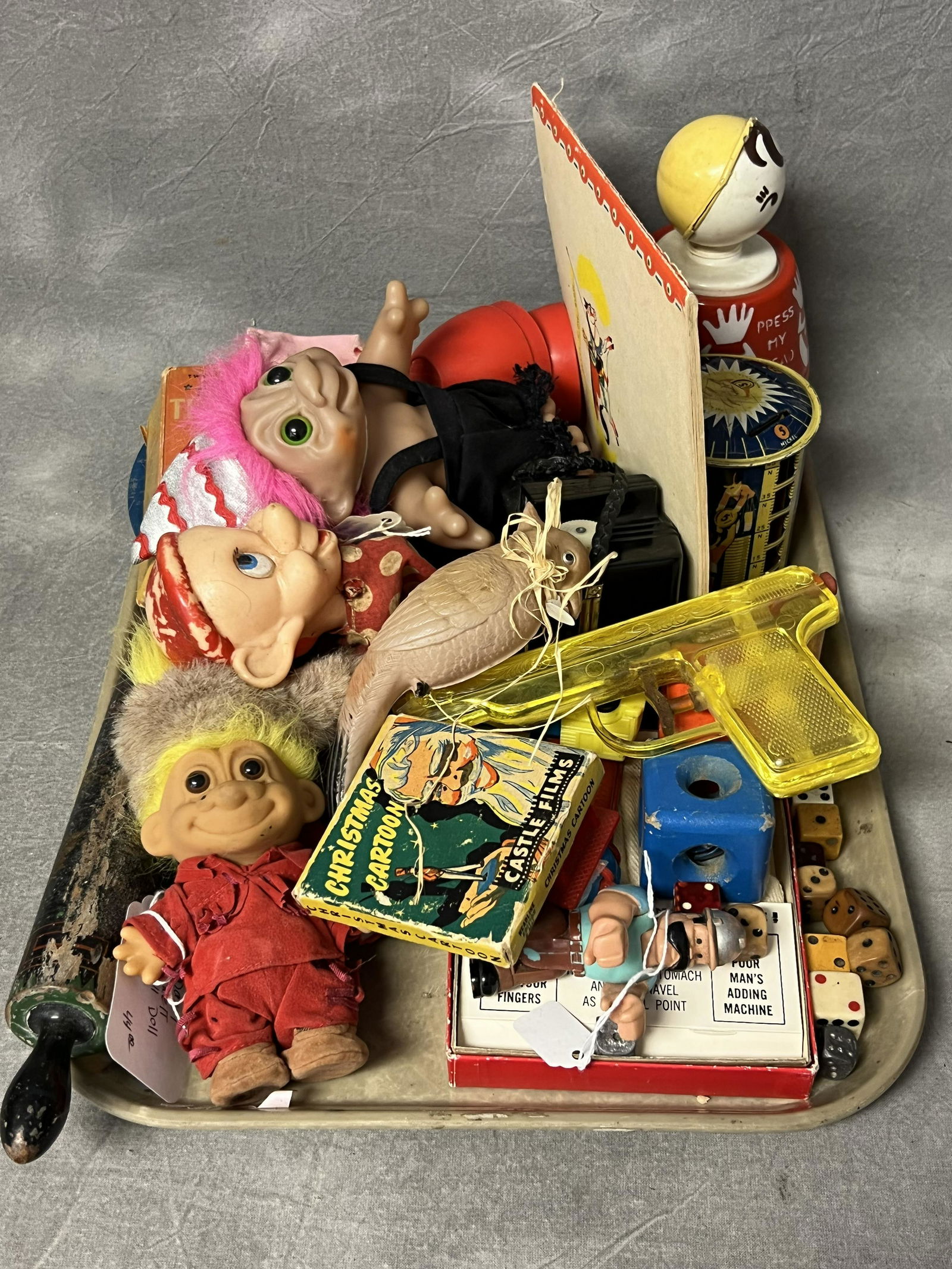 Asst Vintage Toys- Troll Dolls,Tin + More - Russ & DAM Trolls, Tin Plates, Books, Asst Dice, Dopey (1 of 5)