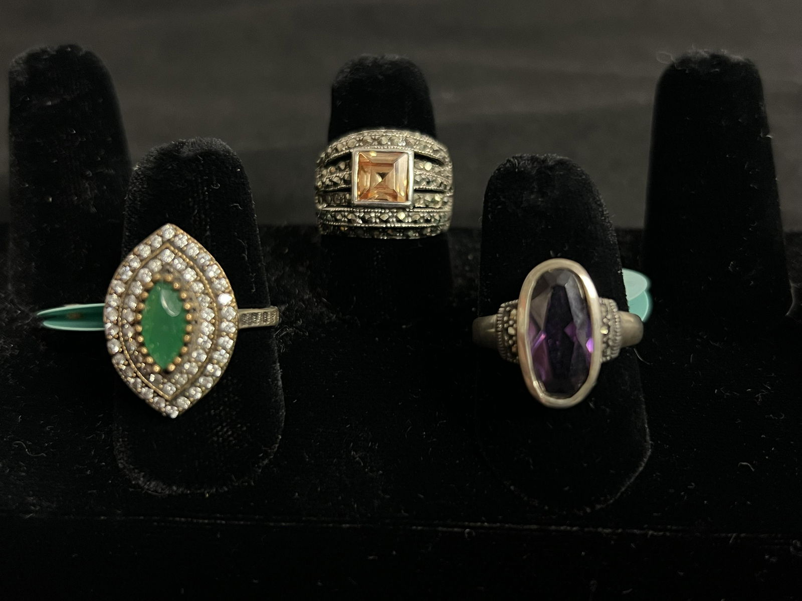 (3)Vintage Sterling Silver w/ Gemstone Rings - Sz 7 , From Antique / Jewelry Store (1 of 7)