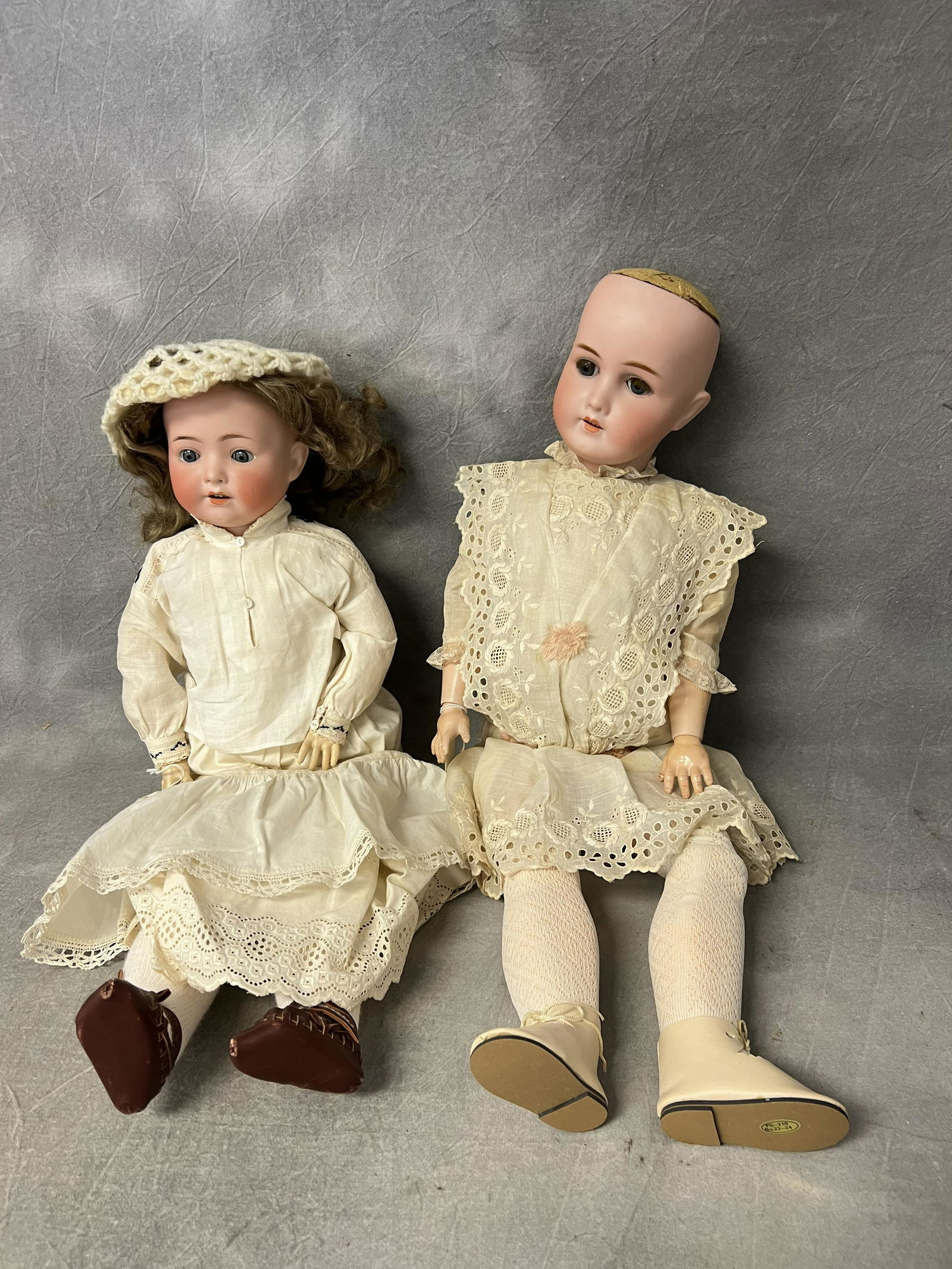 (2)Atq German Bisque Dolls Jointed Comp Body - Heubach Koppelsdorf 320.1 + Germany Marked - Both w/ (1 of 7)