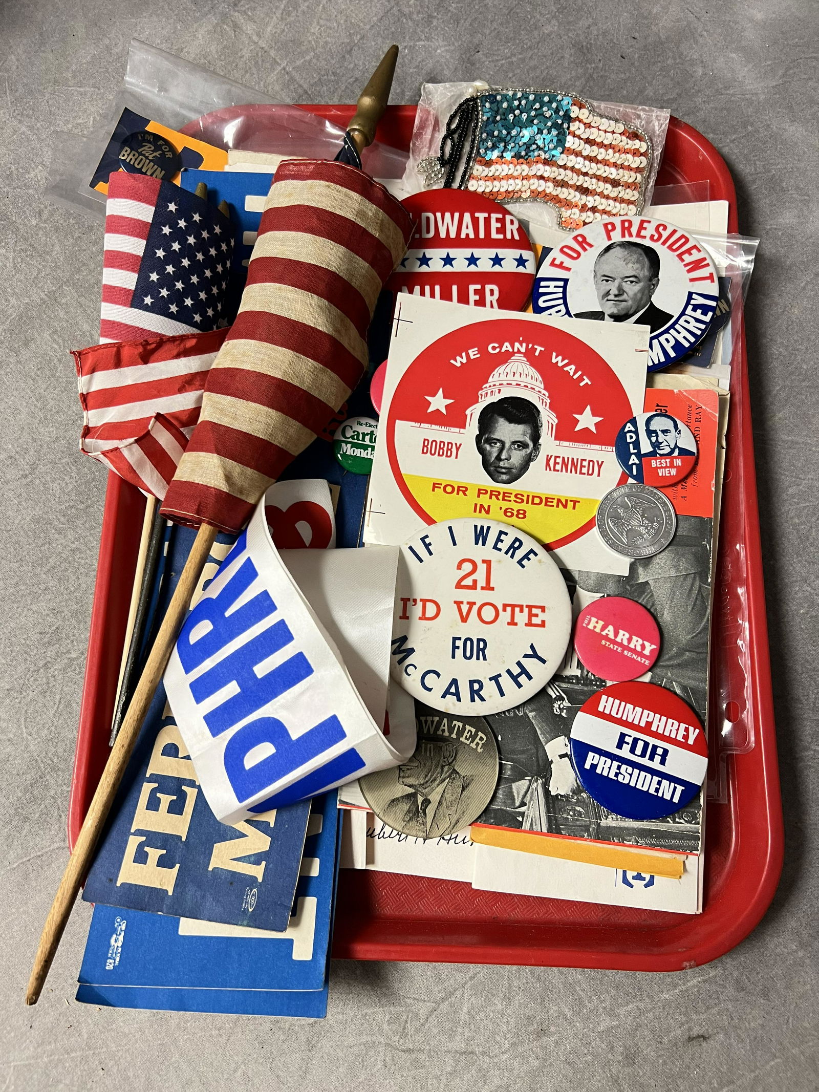 Vtg Political Button Pins,Stickers,Flags,More - Bobby Kennedy for President 68', Signed Hubert (1 of 6)