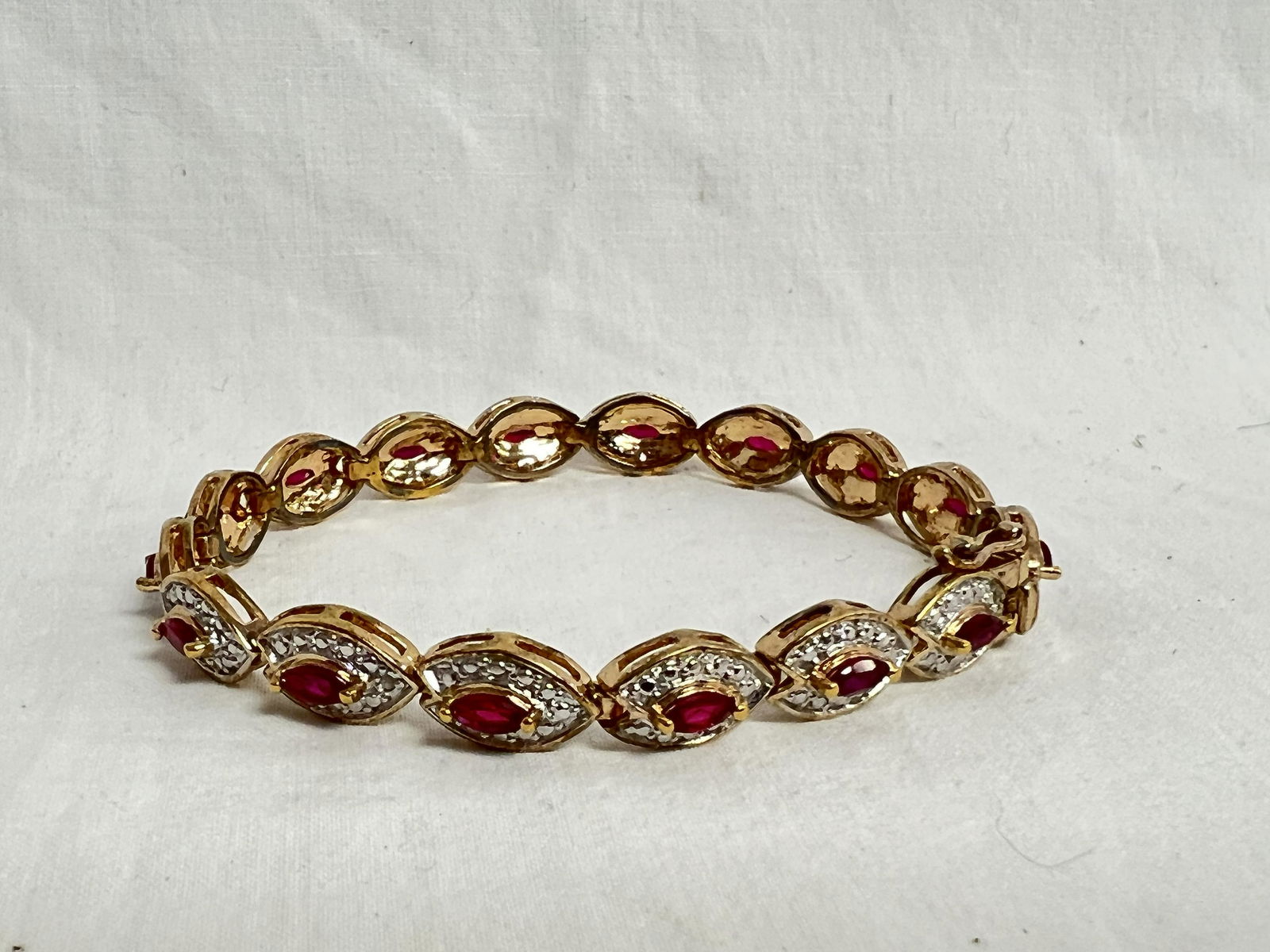 Sterling w/ Gold Overlay Ruby Bracelet - 7.5'' Length, 15.5g Total Wgt (1 of 4)