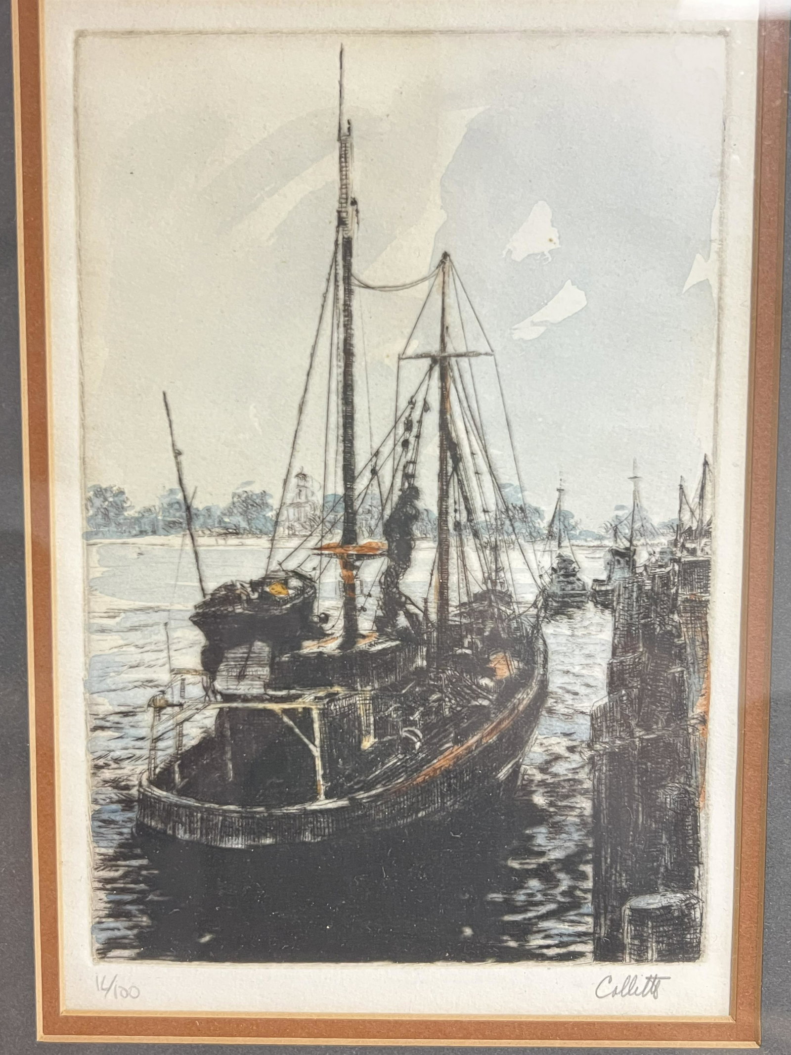 Carol Colette Colored Ship Etching 16/100 - Framed 15'' x 18'' (1 of 4)