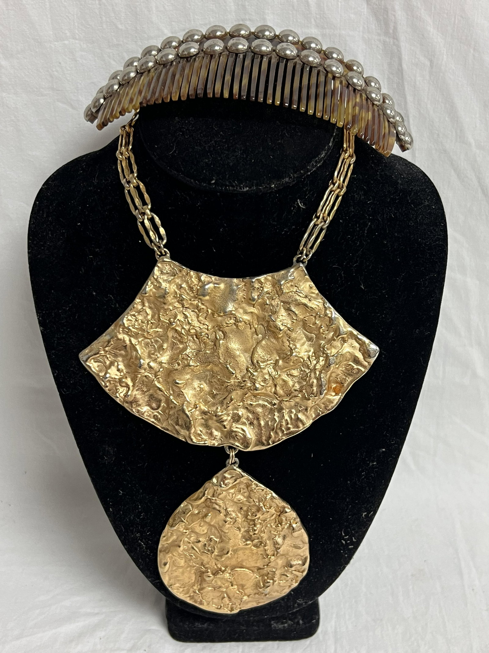 NAPIER Modernist Runway Choker Necklace - Necklace, Vtg Silver Ball Hair Comb: NAPIER Modernist Runway Choker Necklace - Necklace, Vtg Silver Ball Hair Comb