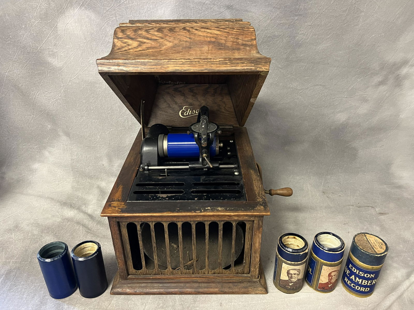 Edison Amberola Cyclinder Phonograph w/ Rolls - (WORKS) - Edison #15 Cabinet Factory Form 2430 w/ (1 of 6)