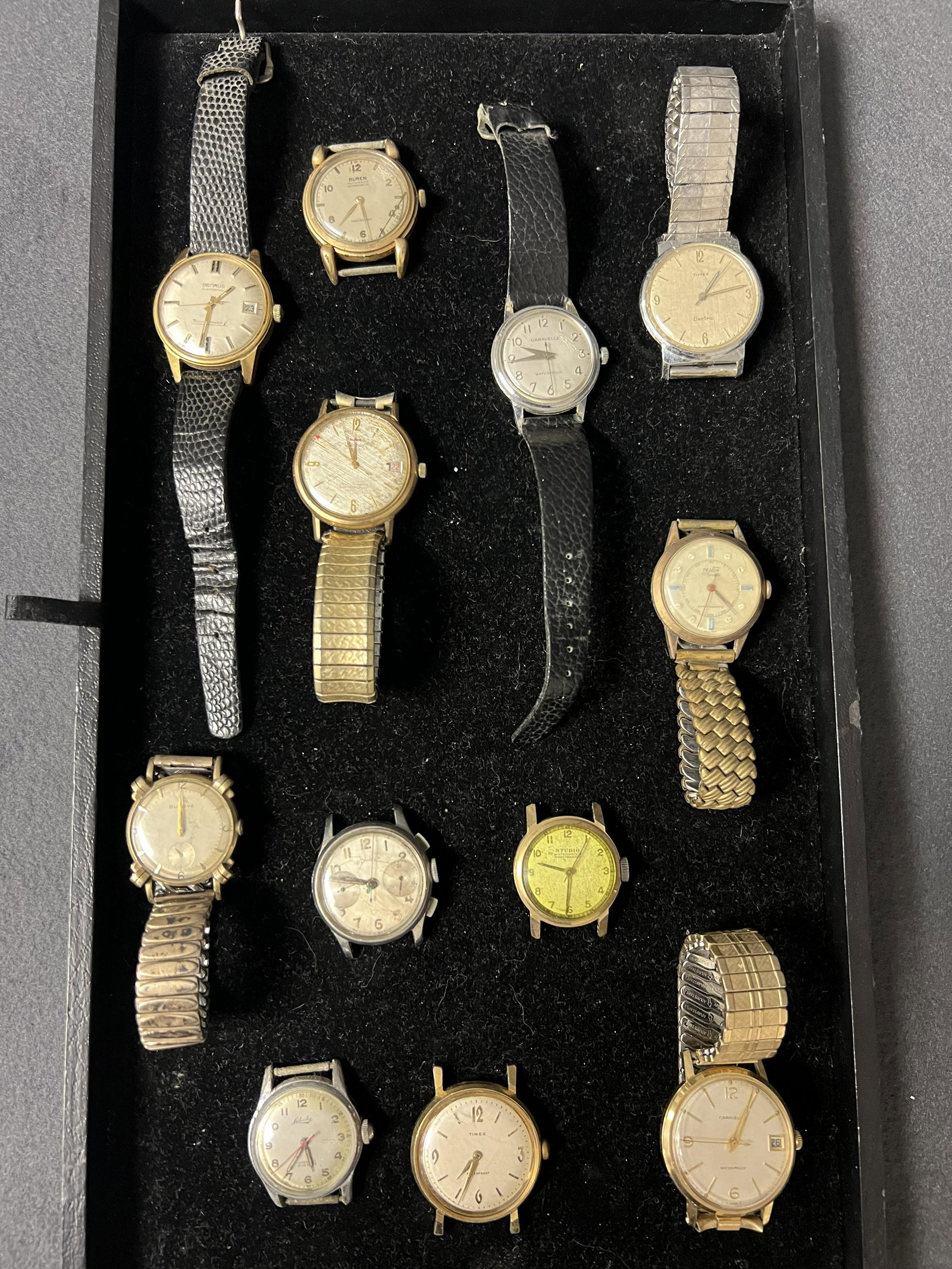 (12)Asst Vintage Watches & Faces - Benrus, Times, Waltham, Tenor 17 Jewel, Bolova, Fortis + More (1 of 12)