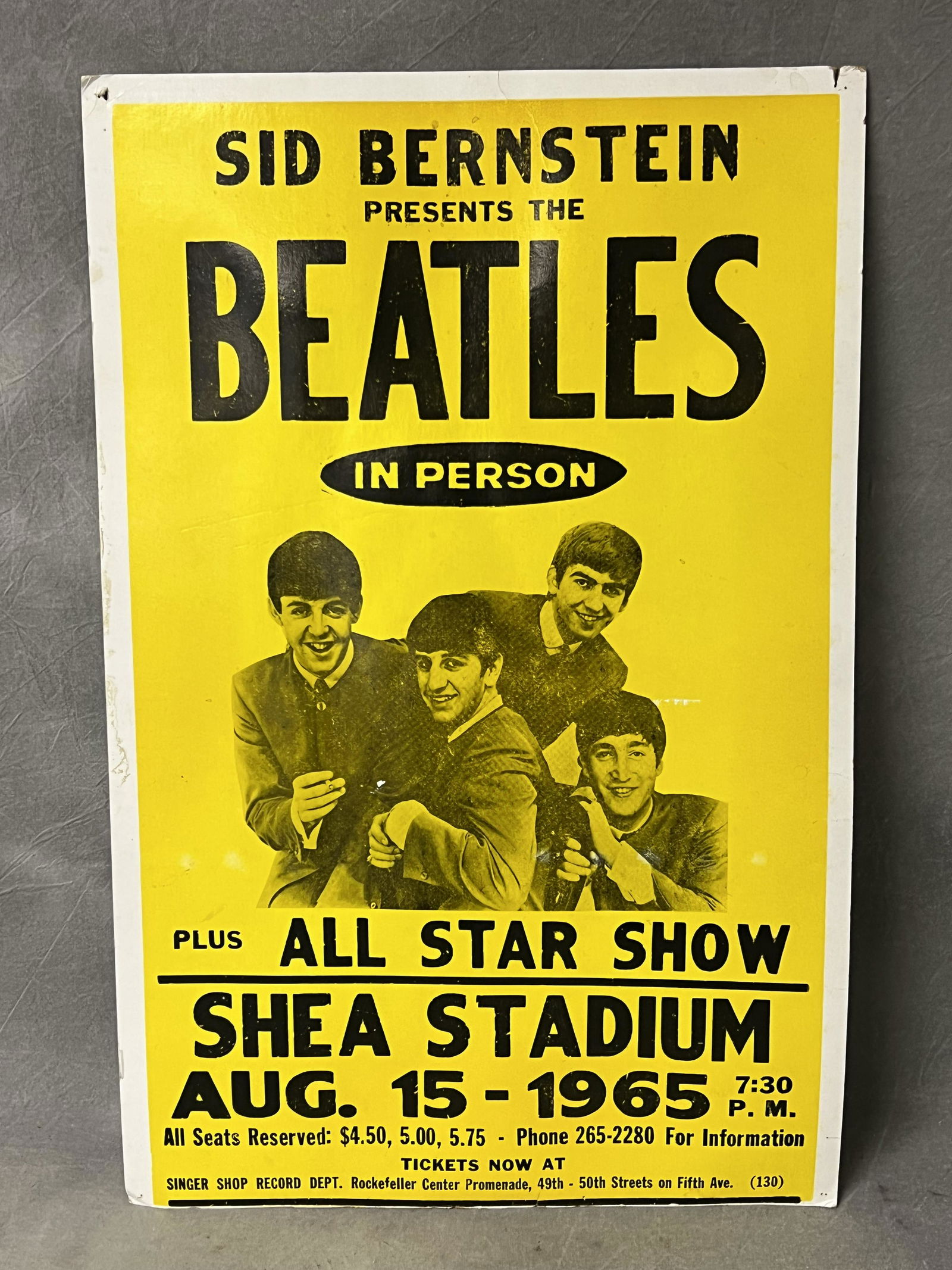 1965 Bernstein Beatles Concert Poster Board - Sid Bernstein Shea Stadium Aug 15th 1965 Poster Board (1 of 5)
