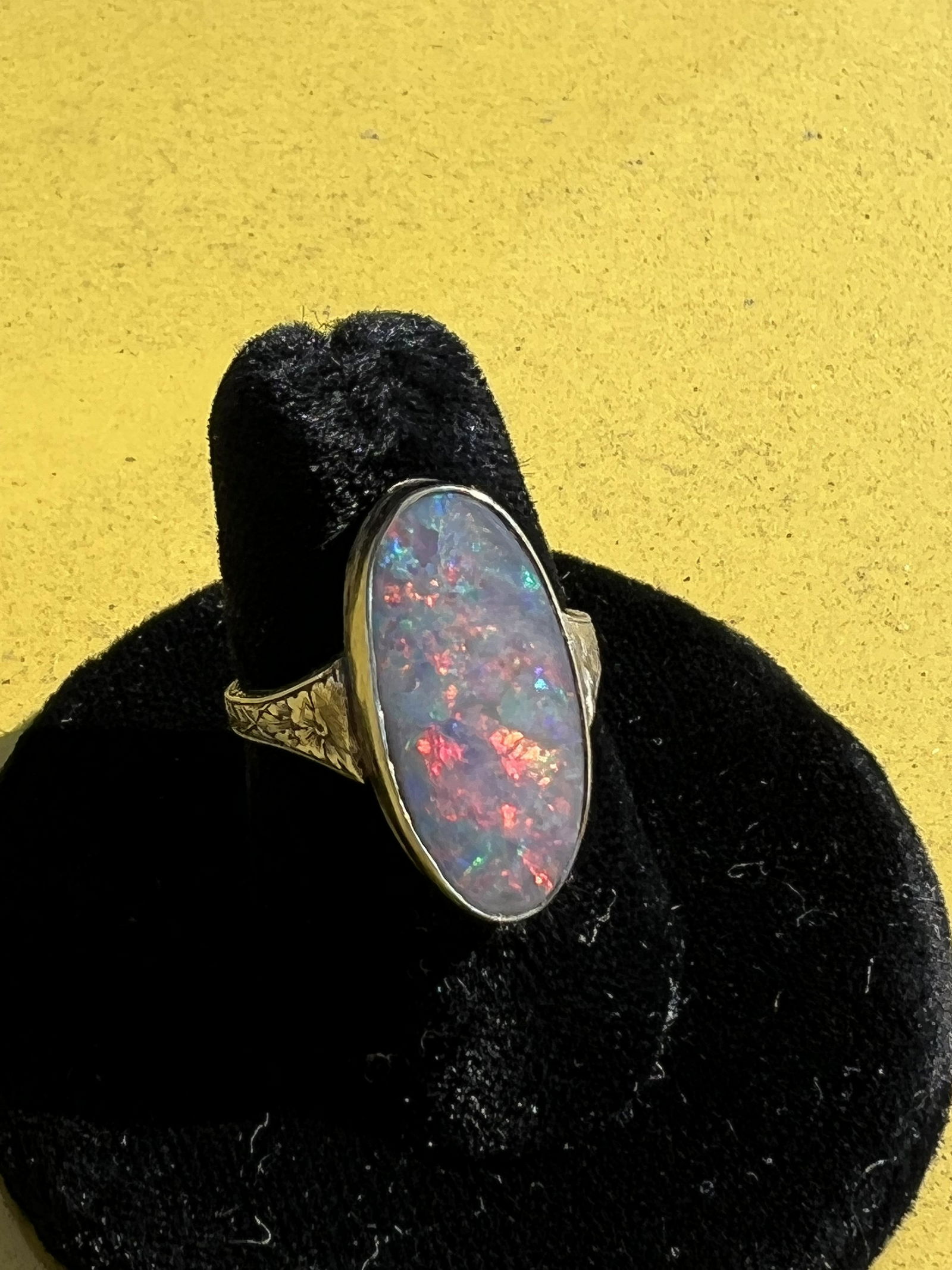 Vintage Platinum Band Opal Ring, 5.26g Total Wgt - Sz 5.5 ,90% Platinum + 10% Iridium Band (Acid (1 of 4)