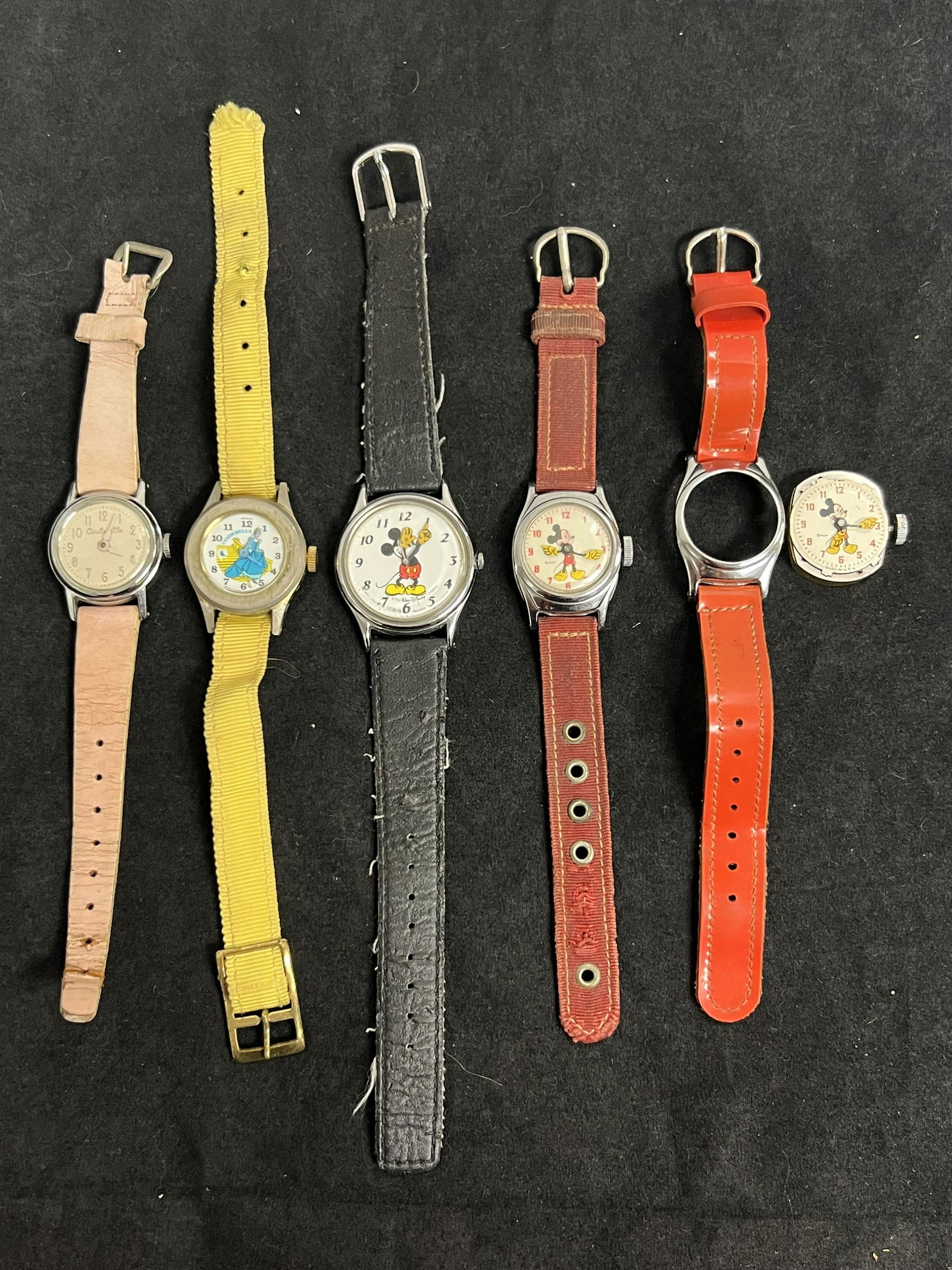Vtg Disney Themed Watches-Mickey M., Cinderella - Lorus Mickey Mouse V515-6000, WDP US Time & WDP: Vtg Disney Themed Watches-Mickey M., Cinderella - Lorus Mickey Mouse V515-6000, WDP US Time & WDP Mickey Mouse Watch, (2)Cinderella Watches