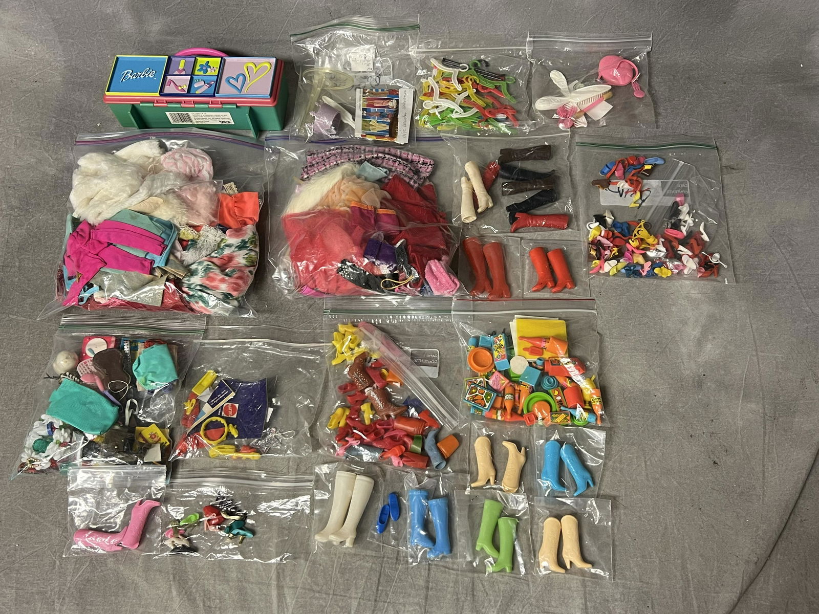 Large Lot Asst Barbies Clothes, Shoes,Accessories- Various Year Barbie Items, Case + More (1 of 7)