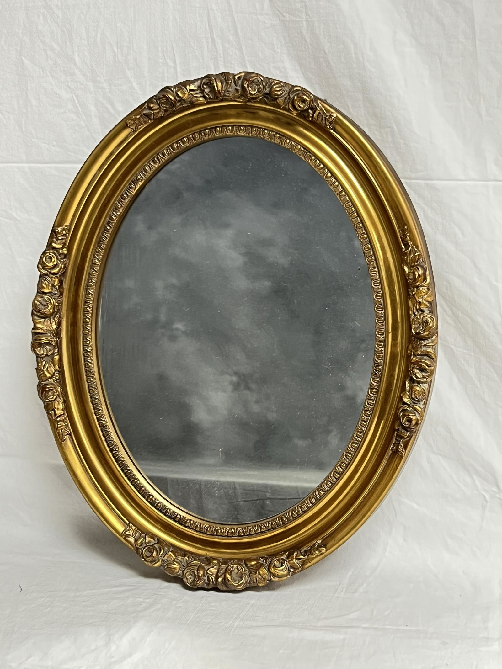 Round Gilt Mirror w/ Roses on Frame - 16'' x 20'' (1 of 3)