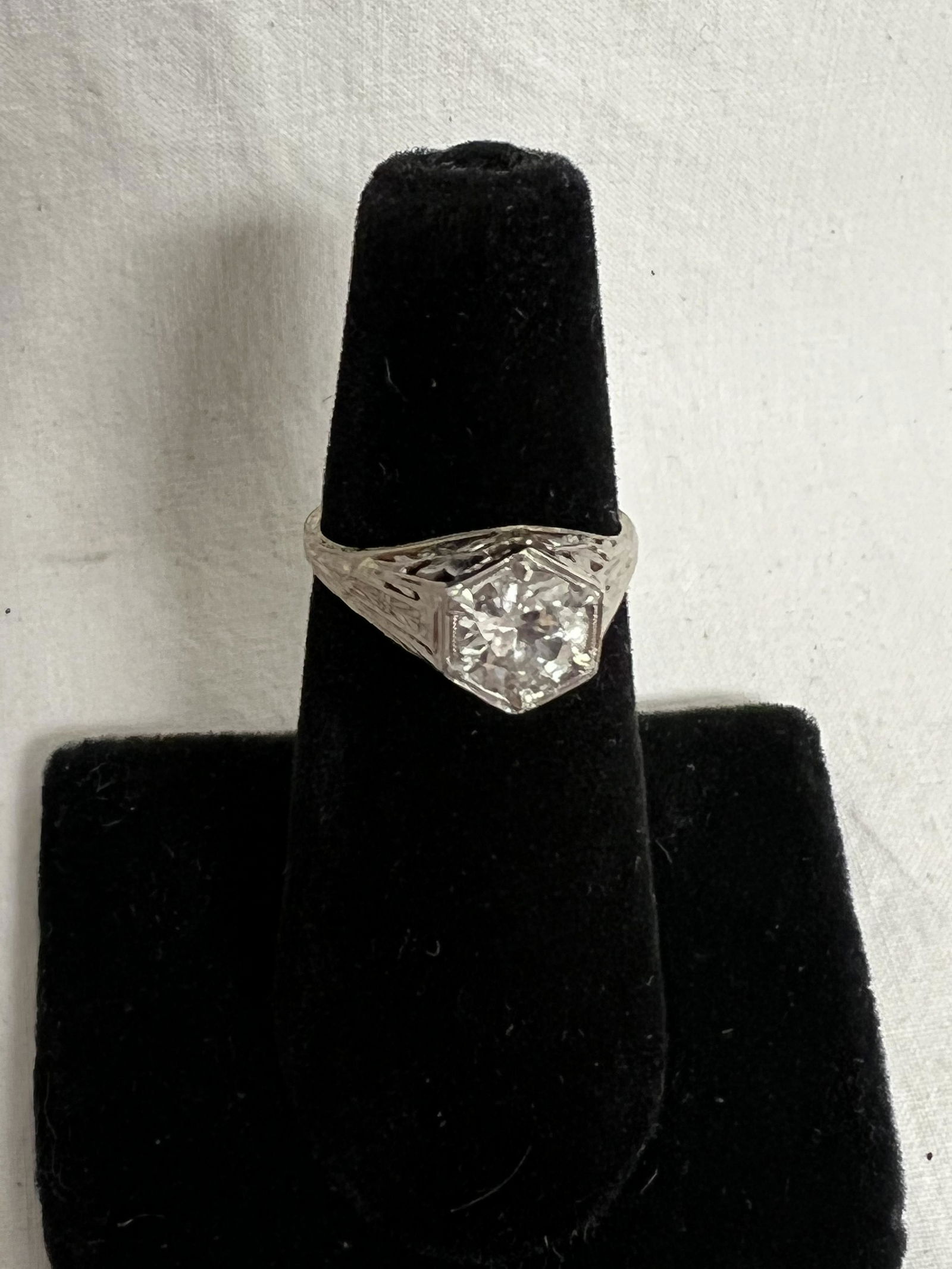 Antique 1.07ct Diamond 14K White Gold Ring  - 14K White Gold Center Diamond Ring Sz 6, Total Wgt (1 of 5)