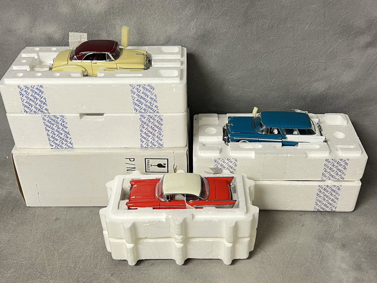 (3)DieCast Franklin Mint 1:24 Cars - 1956 Chevy Nomad Wagon , 1950 + 1957 Chevy Bel Air - All w/ (1 of 7)