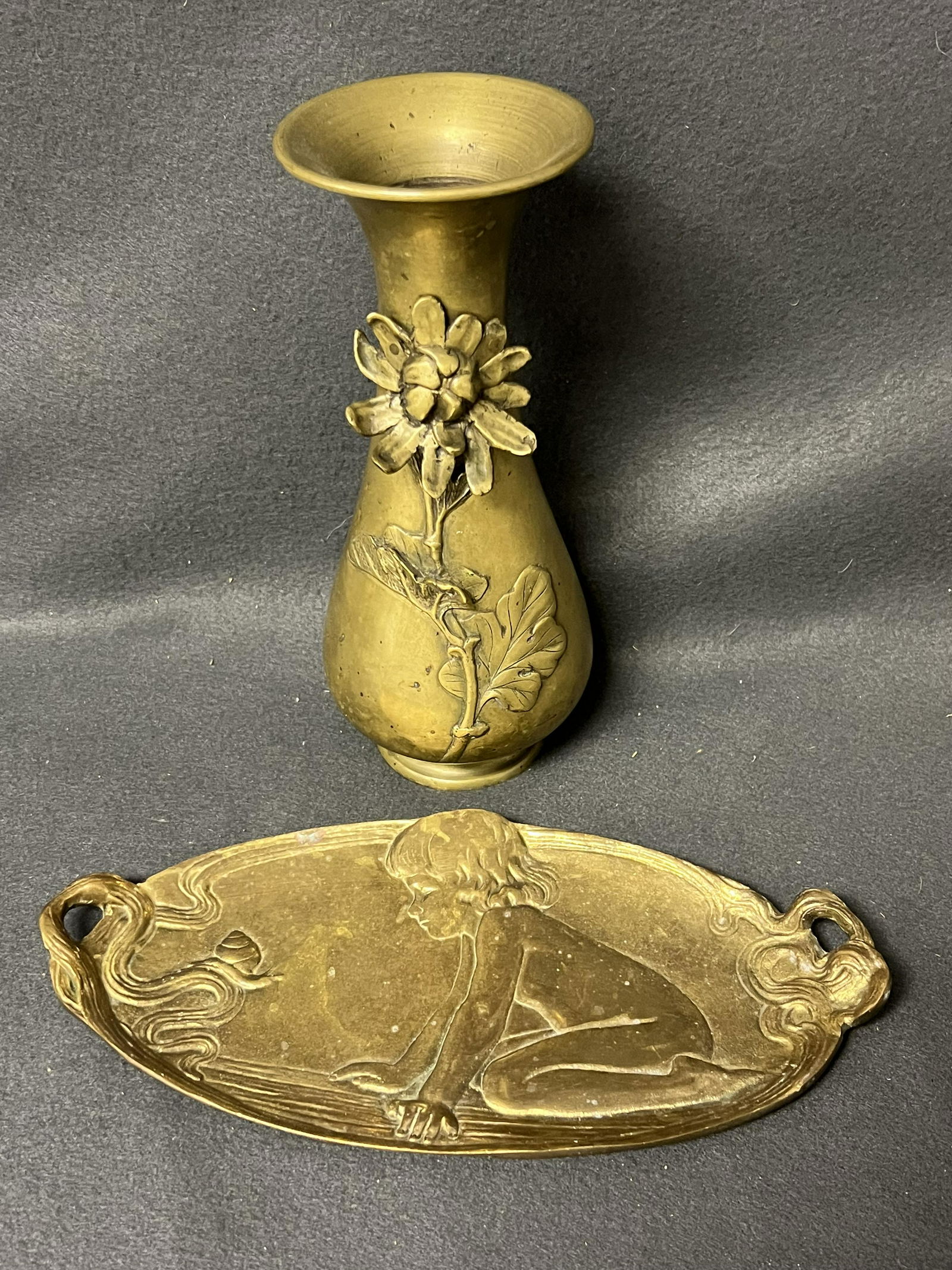 Art Nouveau Tray + Relief Flower Vase - Vase 3.5'' x 8.75'' , Tray 10'' x 5'' (1 of 4)