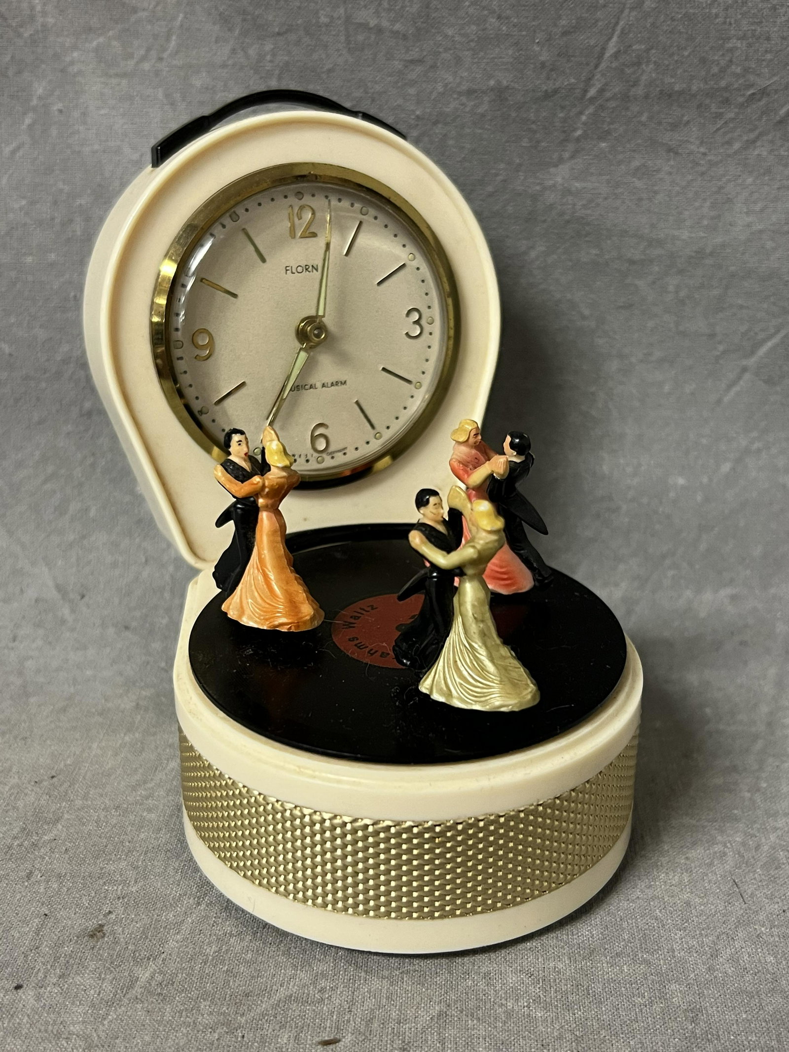Vtg Florn W.Germany Musical Clock - Rotating Dancers on Records for Alarm w/ Brahms Waltz - Shaped (1 of 5)