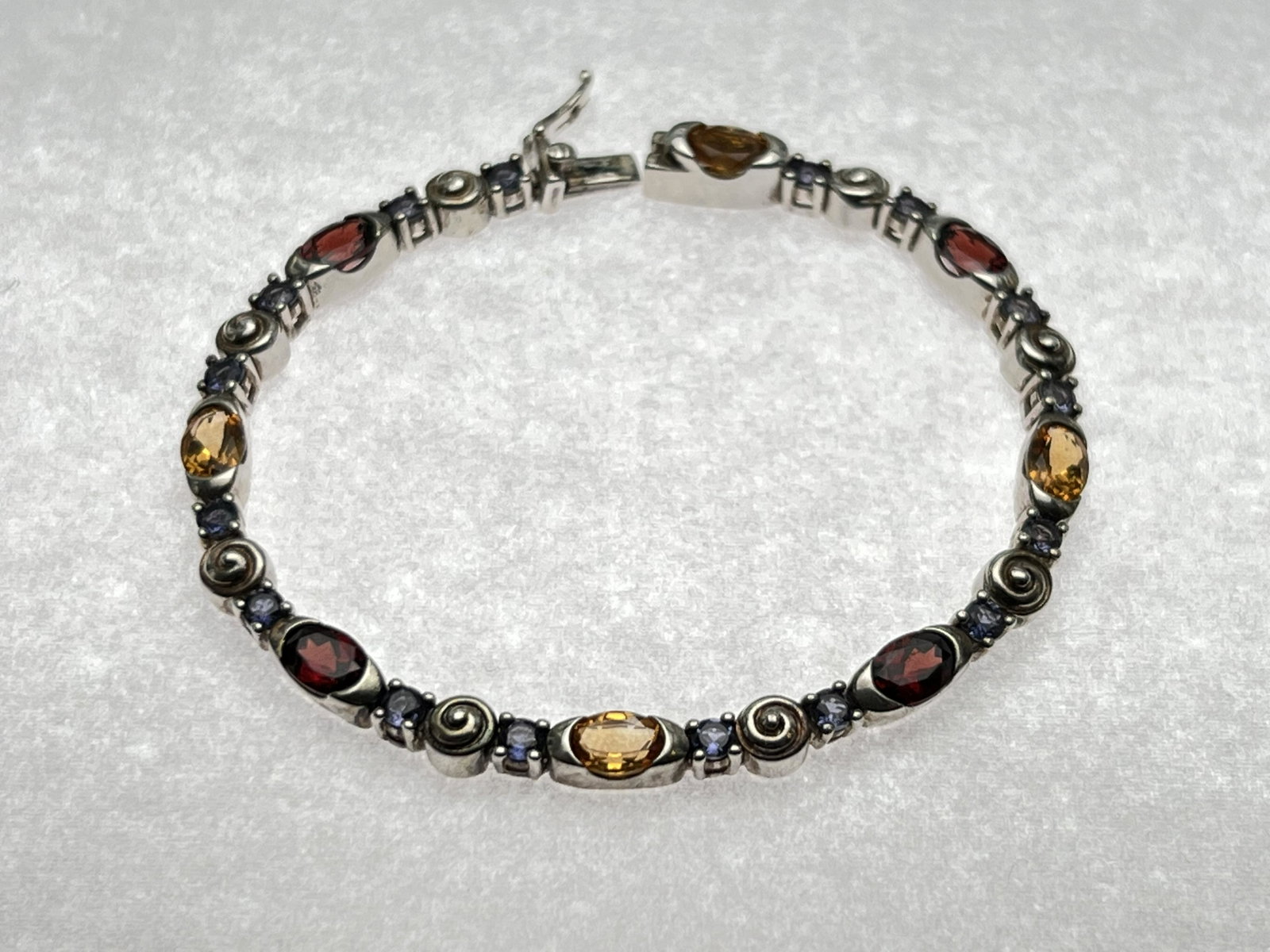 Sterling Garnet, Citrine, Tanzanite 8''L Bracelet - Total Cts 11-12: Sterling Garnet, Citrine, Tanzanite 8''L Bracelet - Total Cts 11-12
