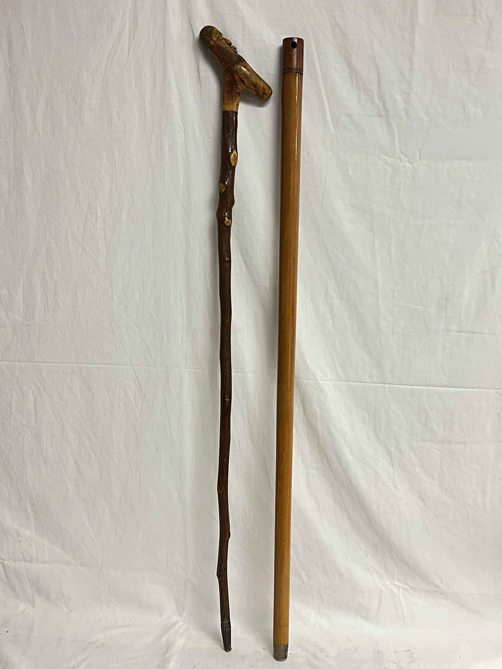 Atq + Vtg Walking Canes- Carved Face Black Acacia- (1)34.5''L Has Secret Compartment w/ Twist Off (1 of 10)
