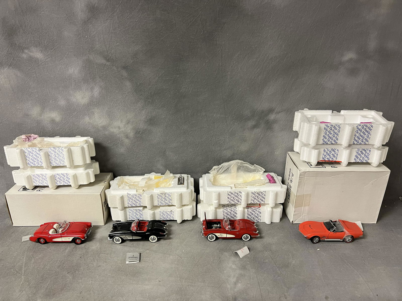 (4)DieCast Corvettes w/ Tags by Franklin Mint - 1957, 1958, 1959 + 1969 - Like New w/ Styrofoam (1 of 9)