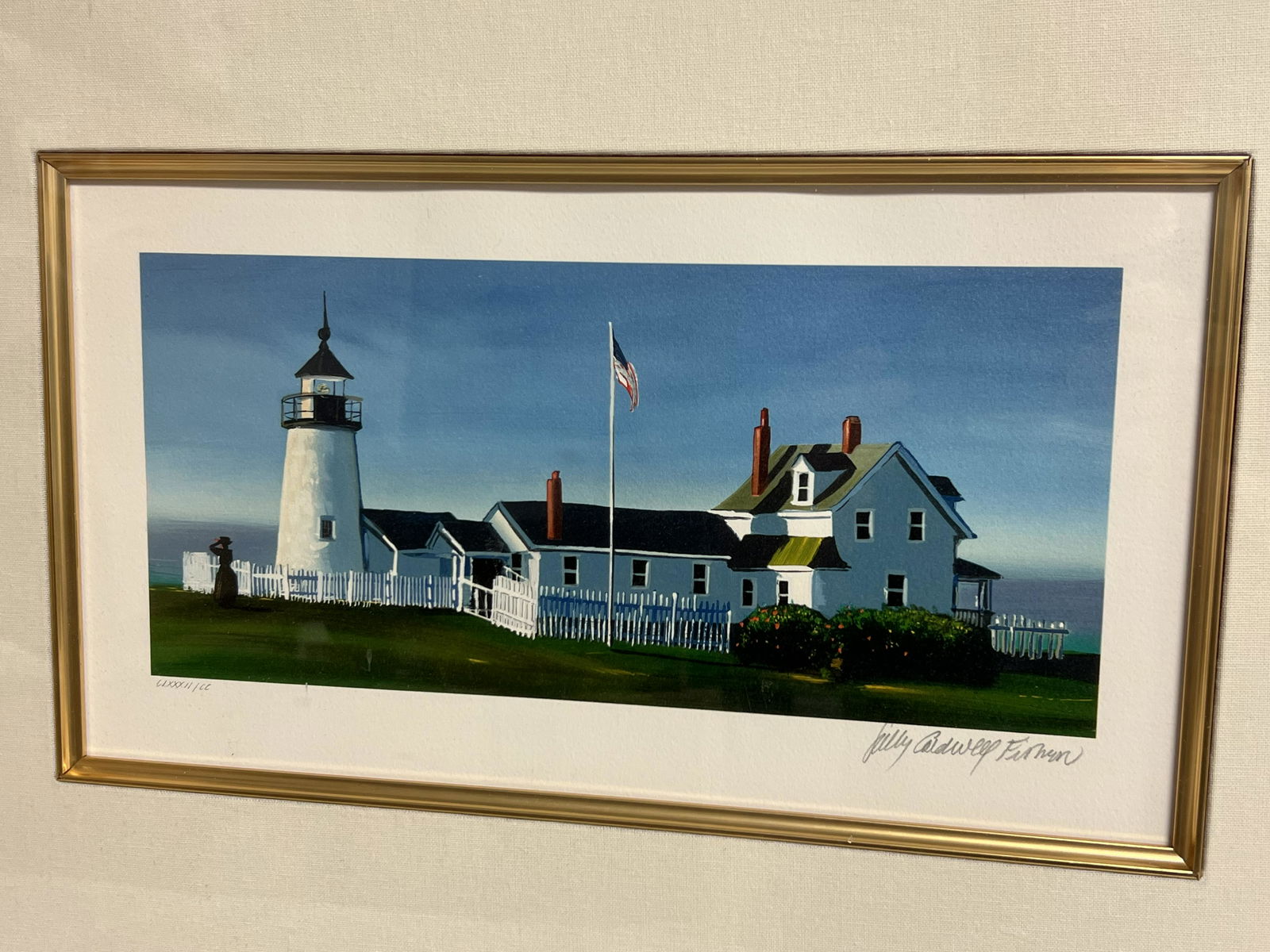 Sally Caldwell Fisher Signed Serigraph Lighthouse - Pencil Signed, Titled ''Permaquid Lighthouse'', (1 of 5)