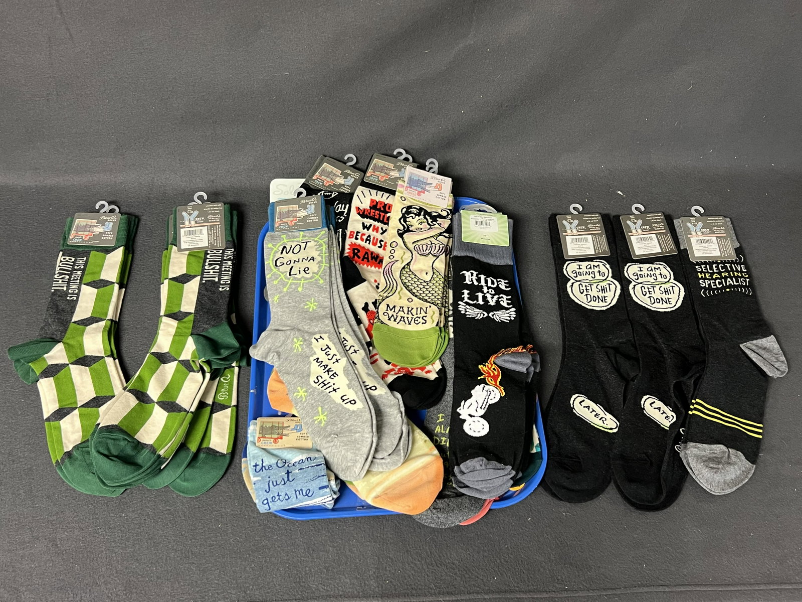(25)Blue Q Novelty Socks (NEW) - Mens 7-12 Crew, Womens 5-10: (25)Blue Q Novelty Socks (NEW) - Mens 7-12 Crew, Womens 5-10