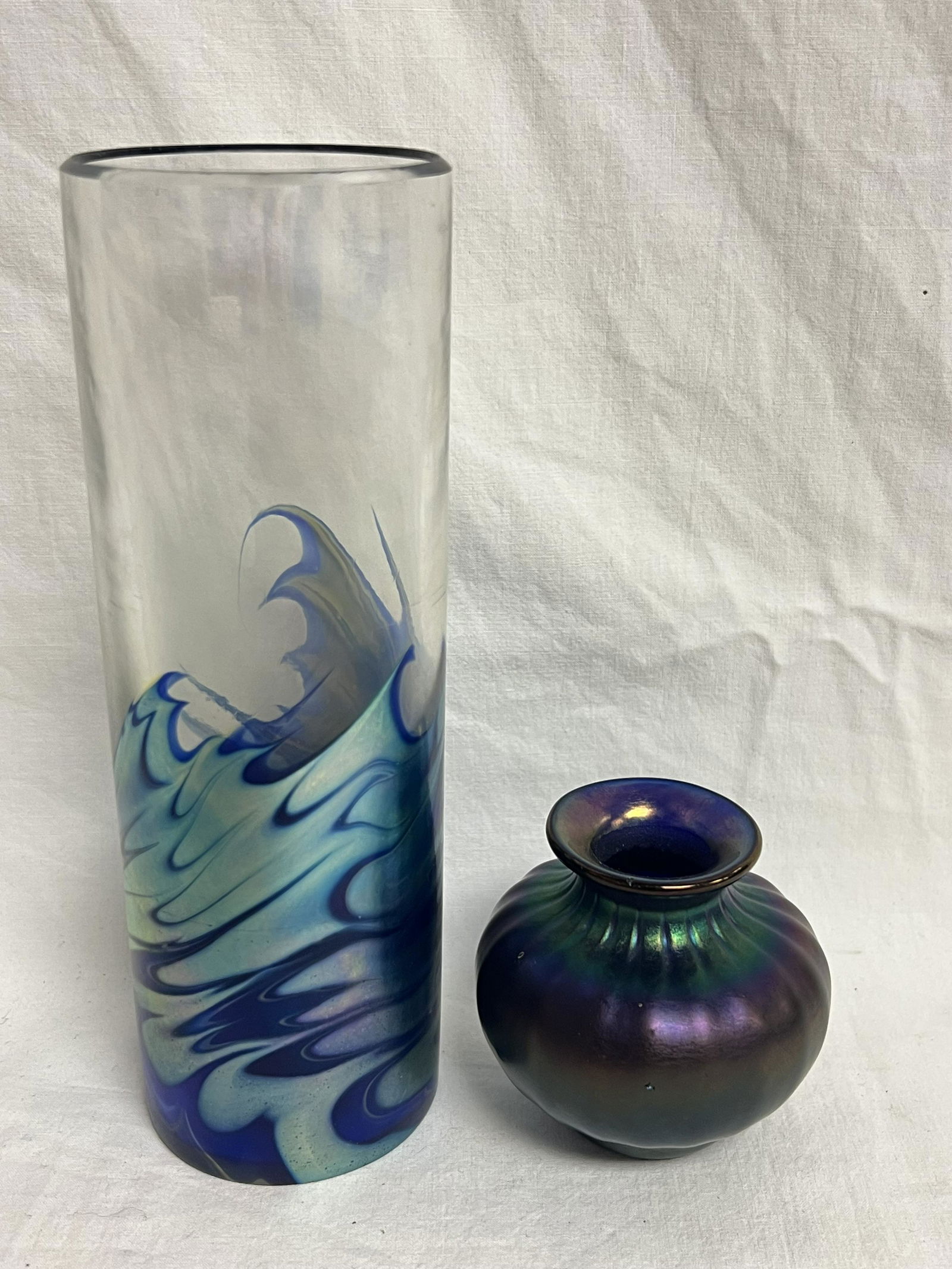 David P Salazar Bud Vase, Wave Vase - Signed Salazar Bud Vase + Unsigned Ocean Wave Art Glass Vase (1 of 6)