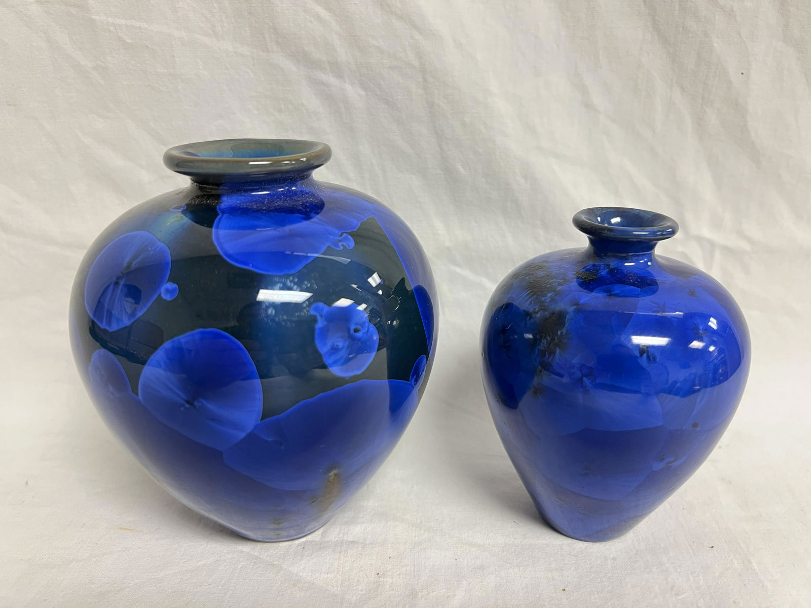(2)Signed Louis Reilly Pottery Vases - 4'' & 5'' Tall, Blue Color (1 of 10)