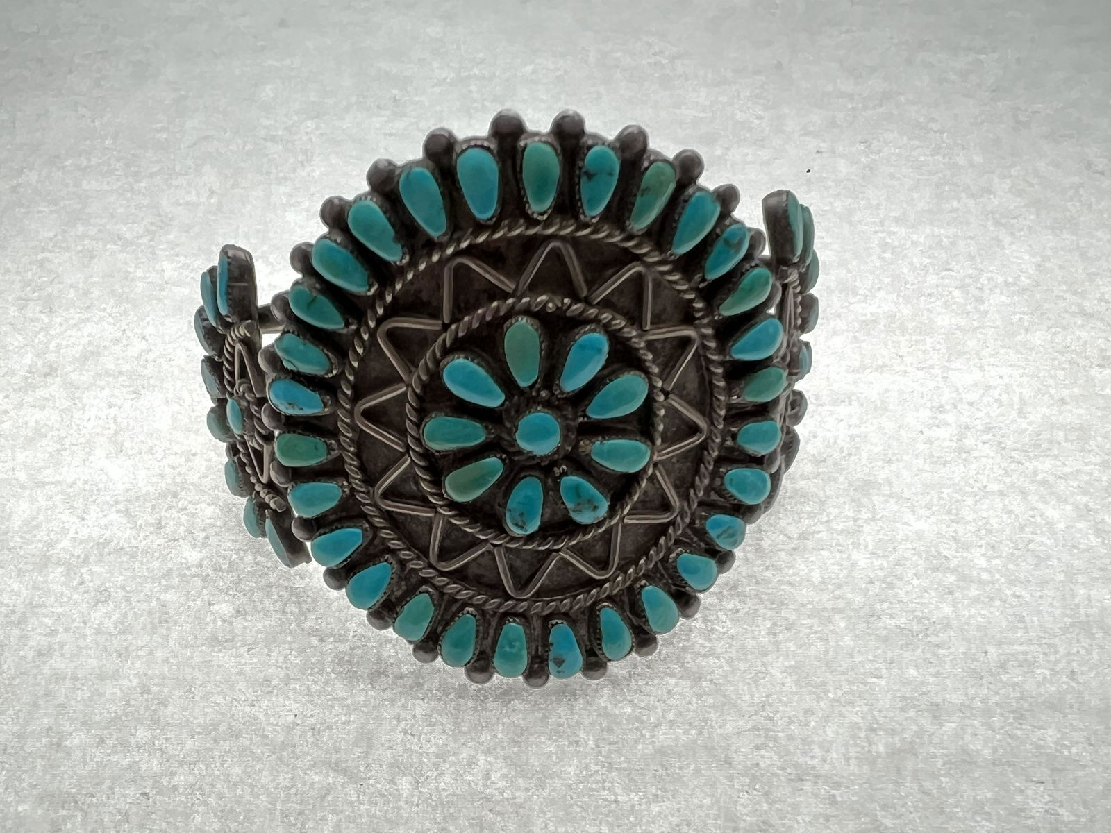 1960s-70s Zuni Sterling Petit Point Bracelet - Native American Zuni Sterling Silver Turquoise (1 of 4)