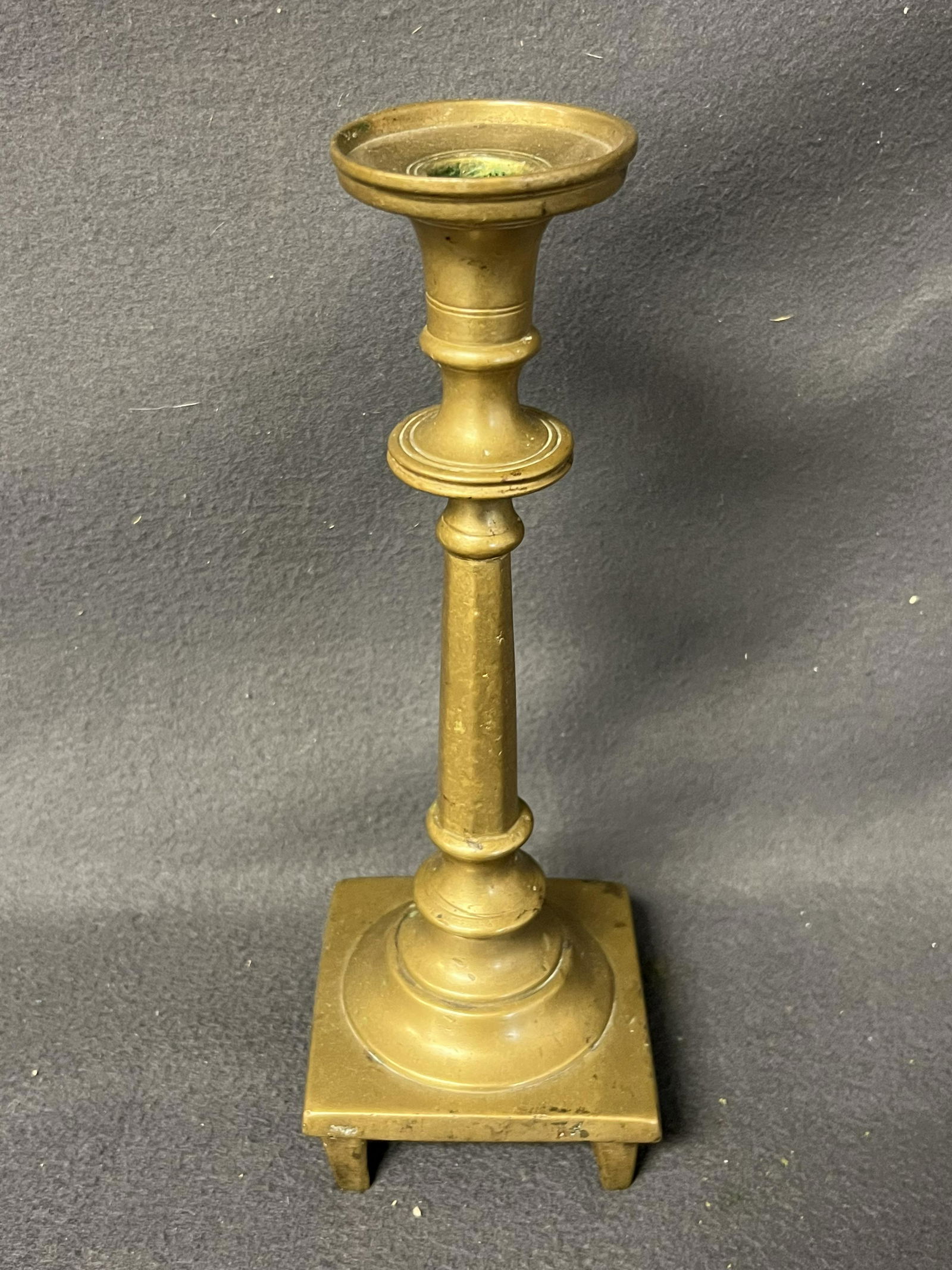 18thC Heavy Brass Candlestick, 11''T (1 of 3)