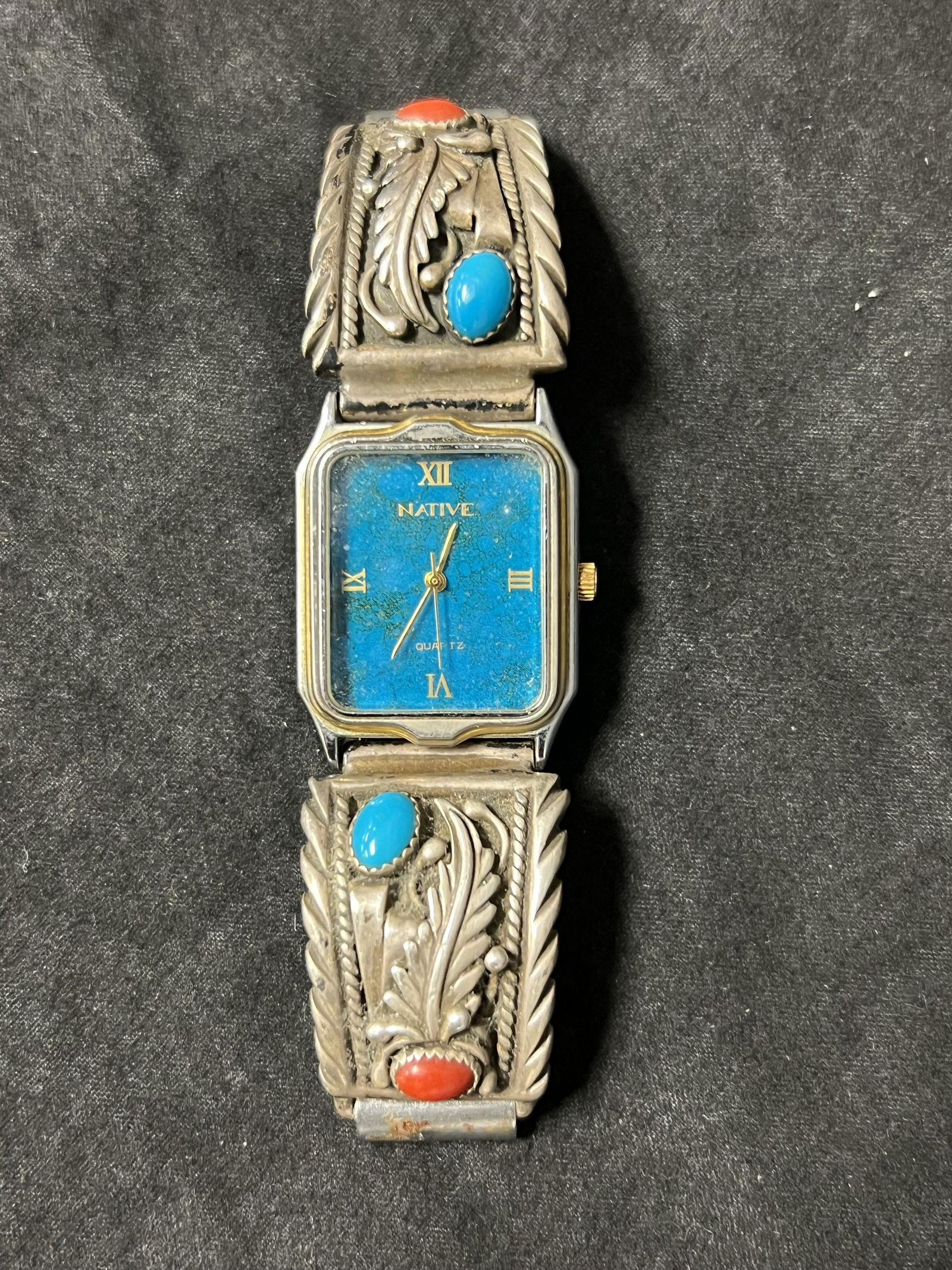 Thomas Singer Navajo Sterling Watch Tips - Native American Sterling Turquoise & Coral Watch Tips (1 of 6)