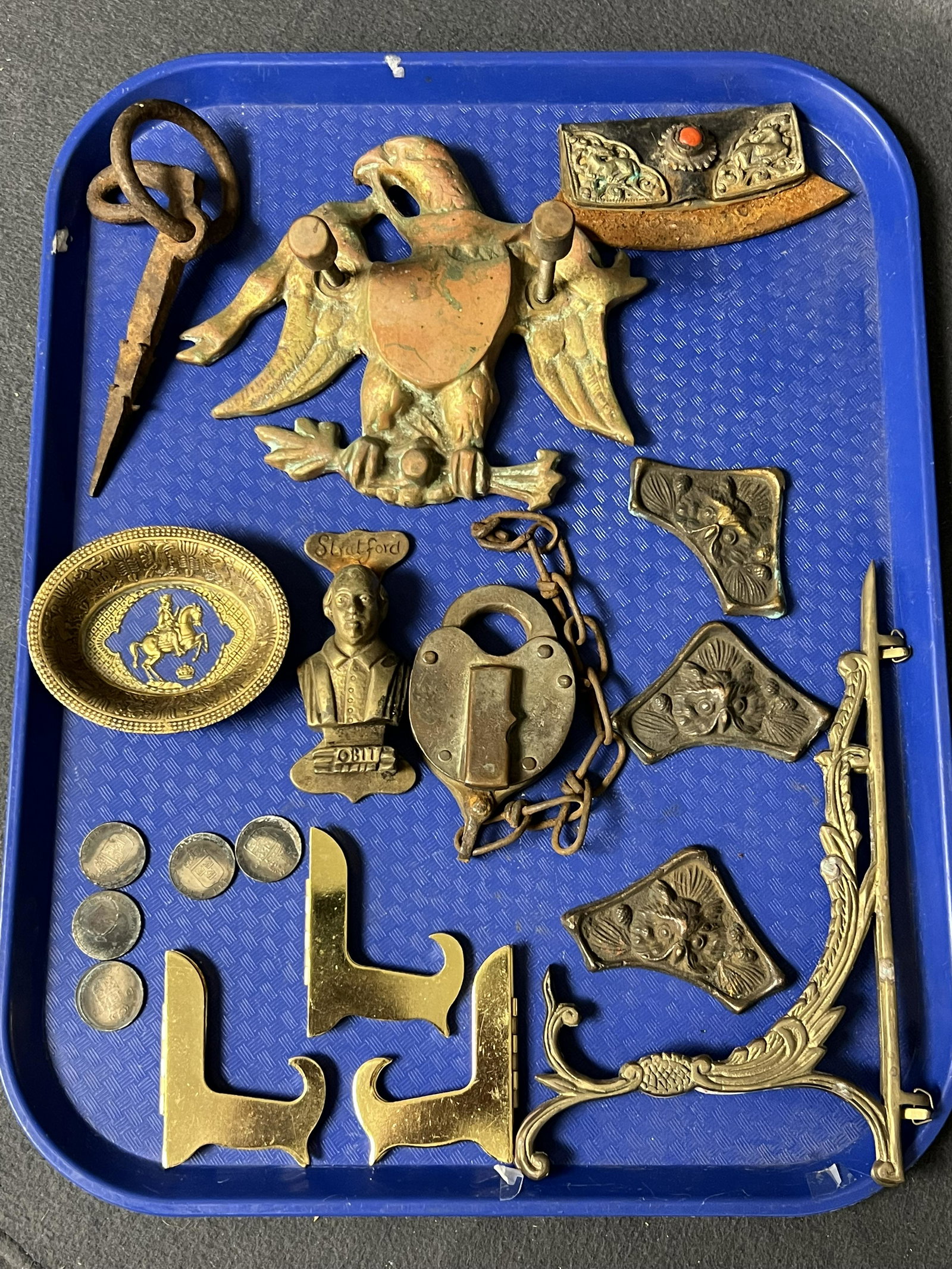 Atq / Vtg Metal Items - Door Knocker, Eagle,More - Atq Spike, Victorian Owl Arch Piece, Lock + More (1 of 12)
