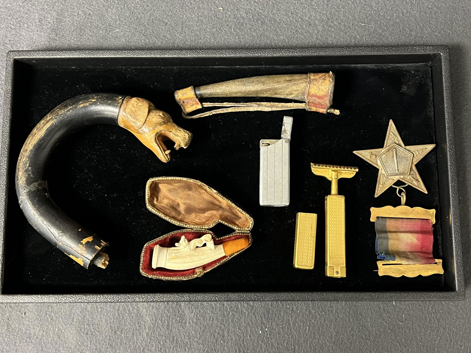 Atq/ Vtg Carved Dog Cigar Holder, Cane Handle,More Shick Repeating